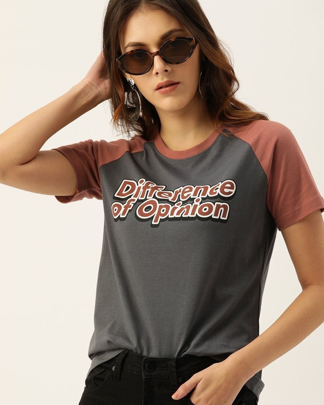 Shop Women's Grey Typographic T-shirt-Front