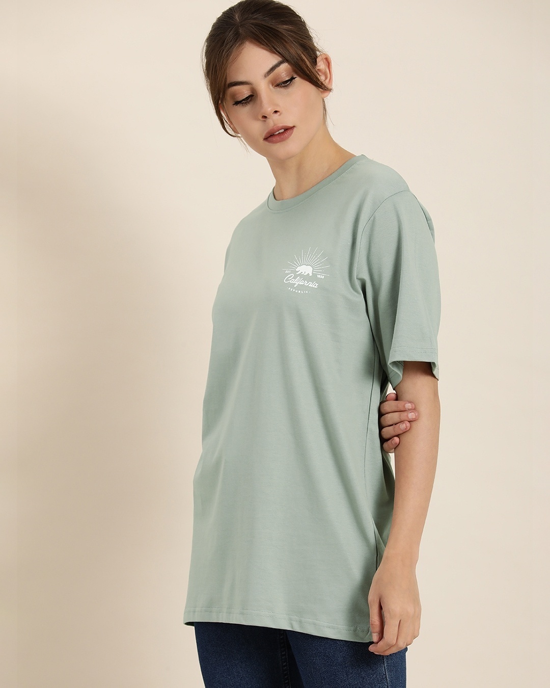 Shop Women's Grey Typography Back Printed Oversized T-shirt-Full