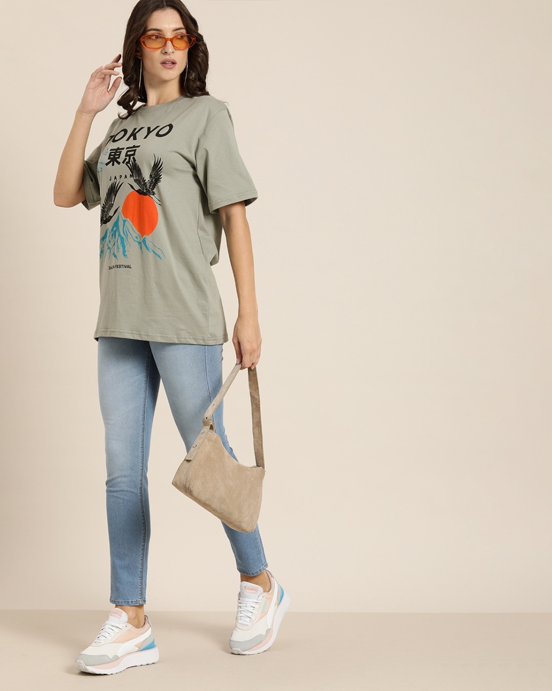 Shop Women's Grey Typography Oversized T-shirt