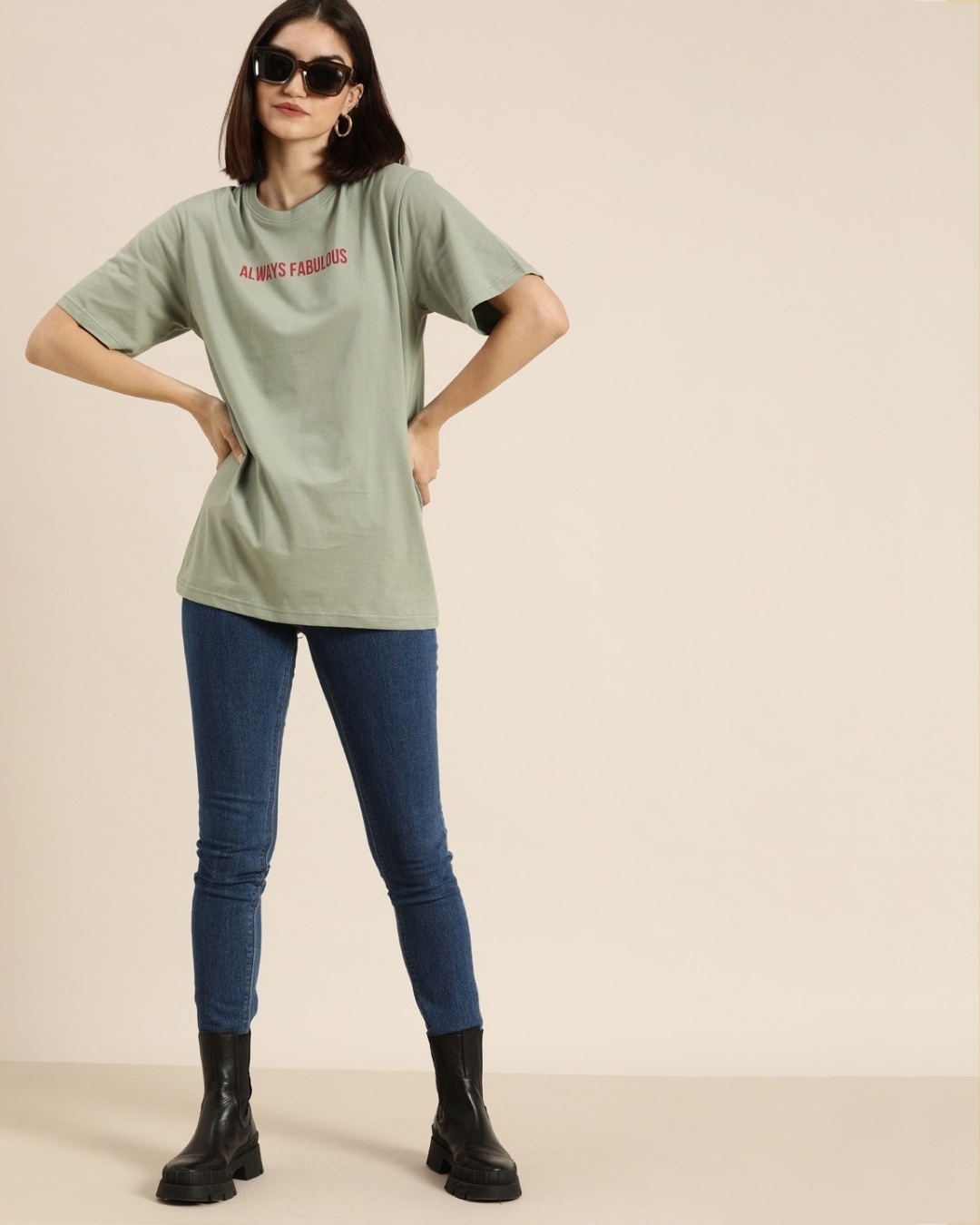 Shop Women's Grey Typography Oversized T-shirt