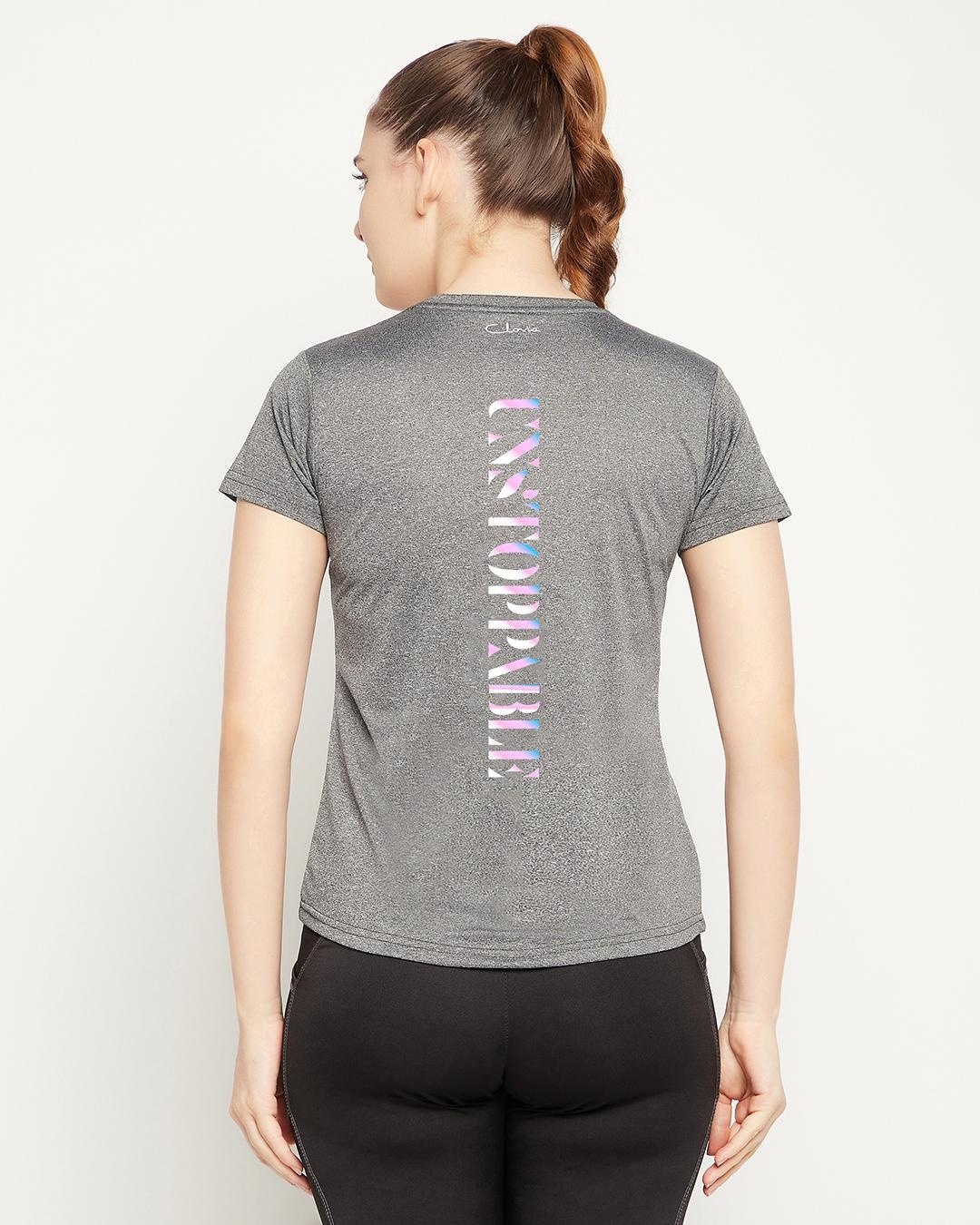 Shop Women's Grey Unstoppable Typography Activewear T-shirt-Full