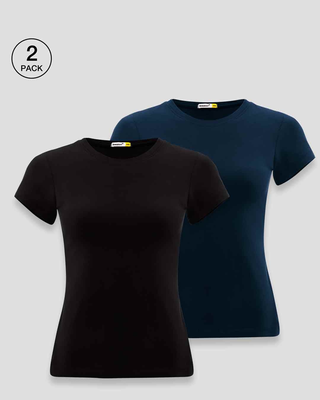 Shop Women's Half Sleeve T-Shirt Combo Black-Blue-Front