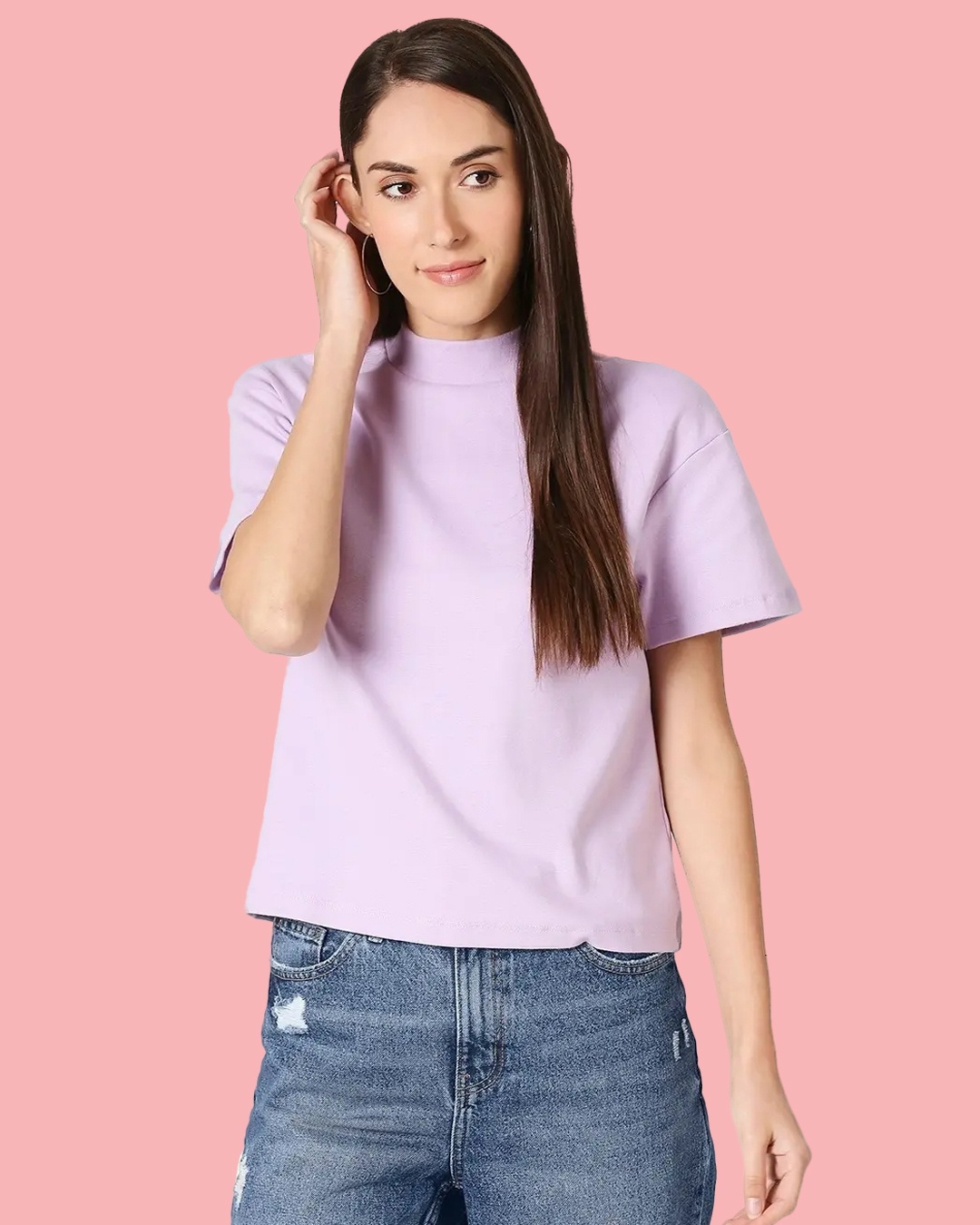 Shop Women's Half Sleeves Turtle Neck T-shirt-Front