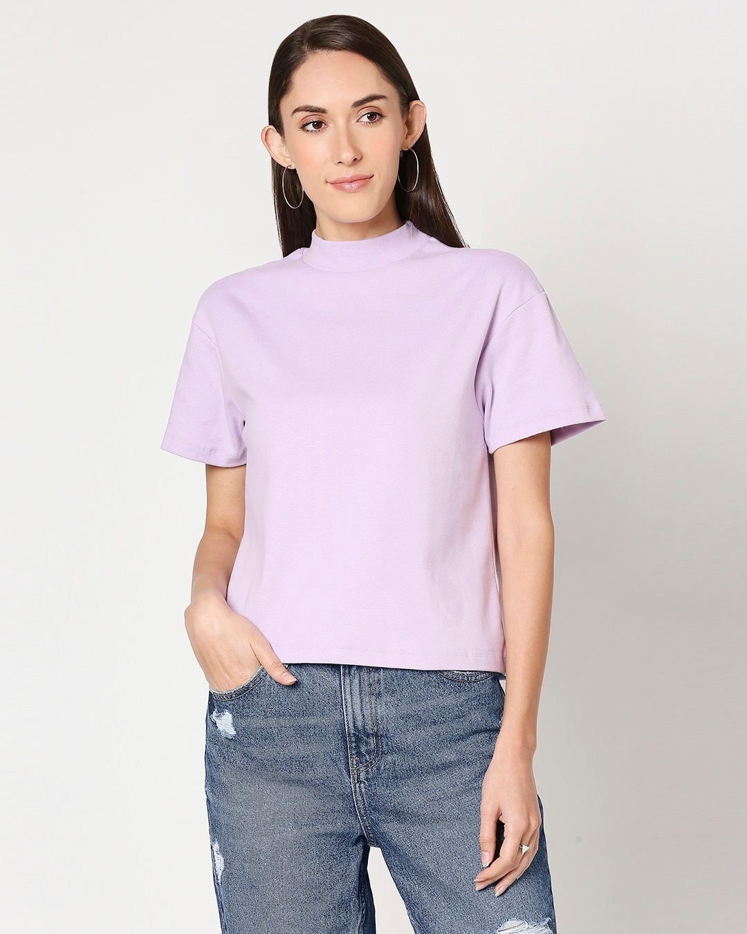 Shop Women's Half Sleeves Turtle Neck T-shirt-Back