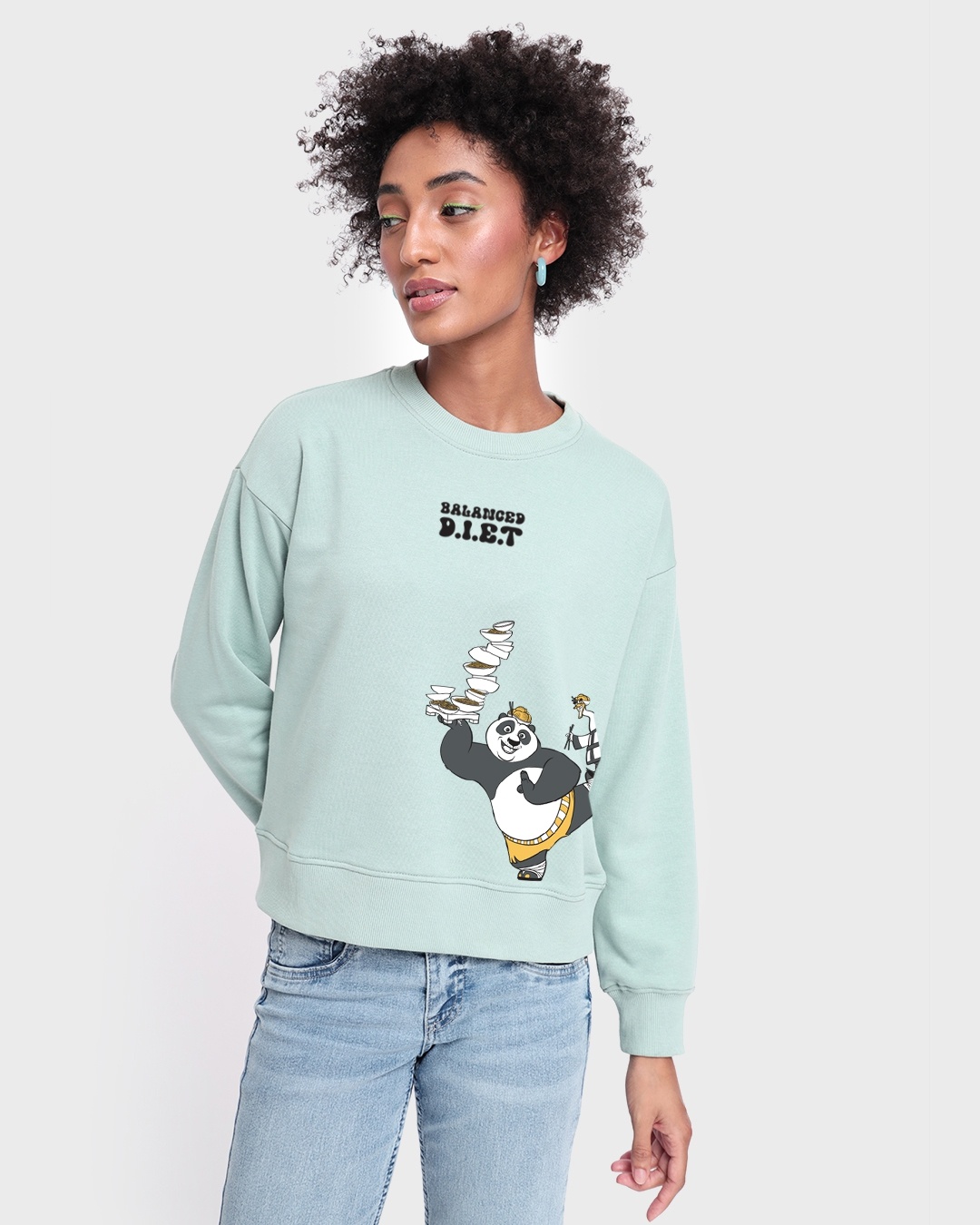 Women's Harbor Gray Balanced Diet Graphic Printed Oversized Sweatshirt