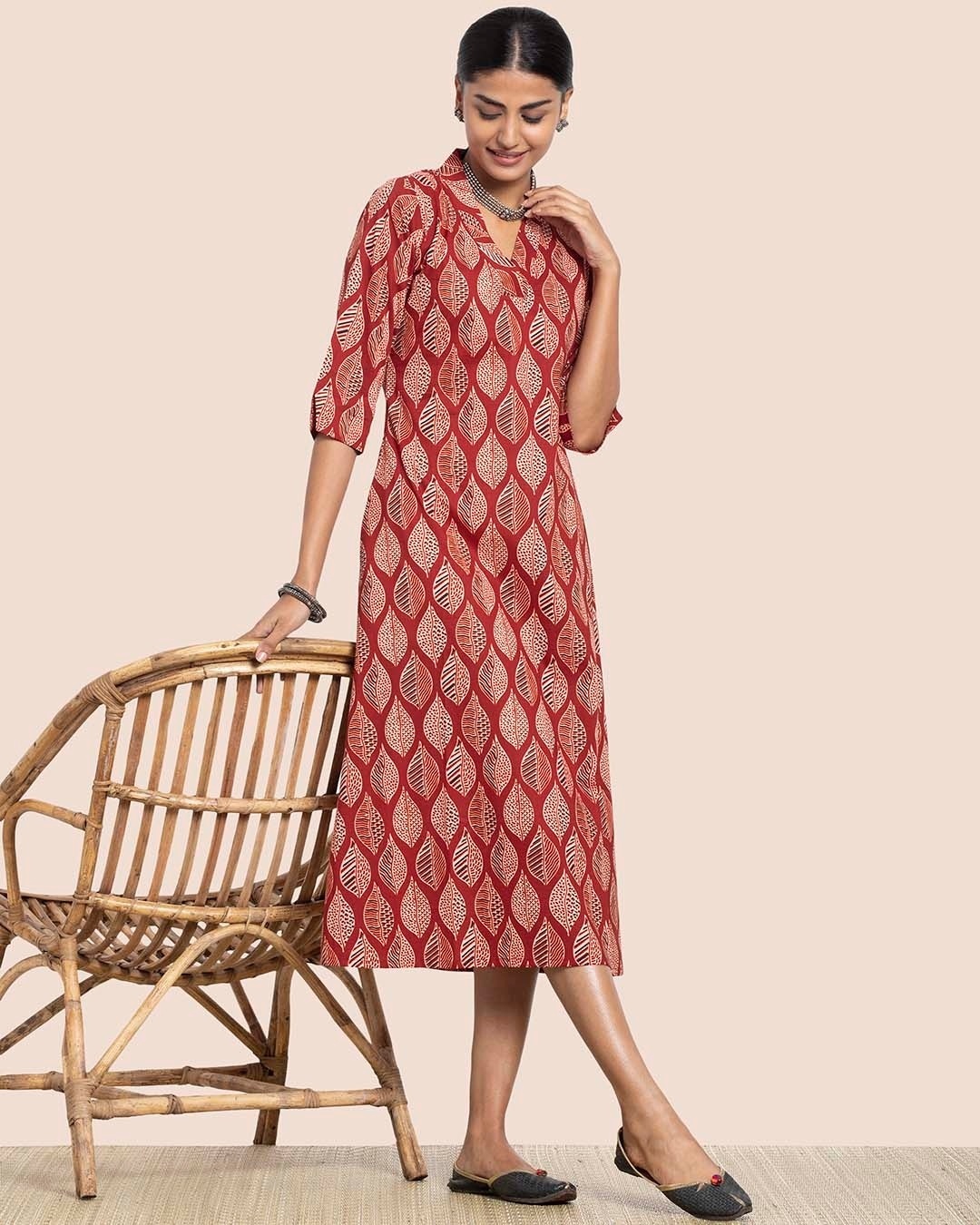 Shop Women's Long Printed Kurti Dress-Front