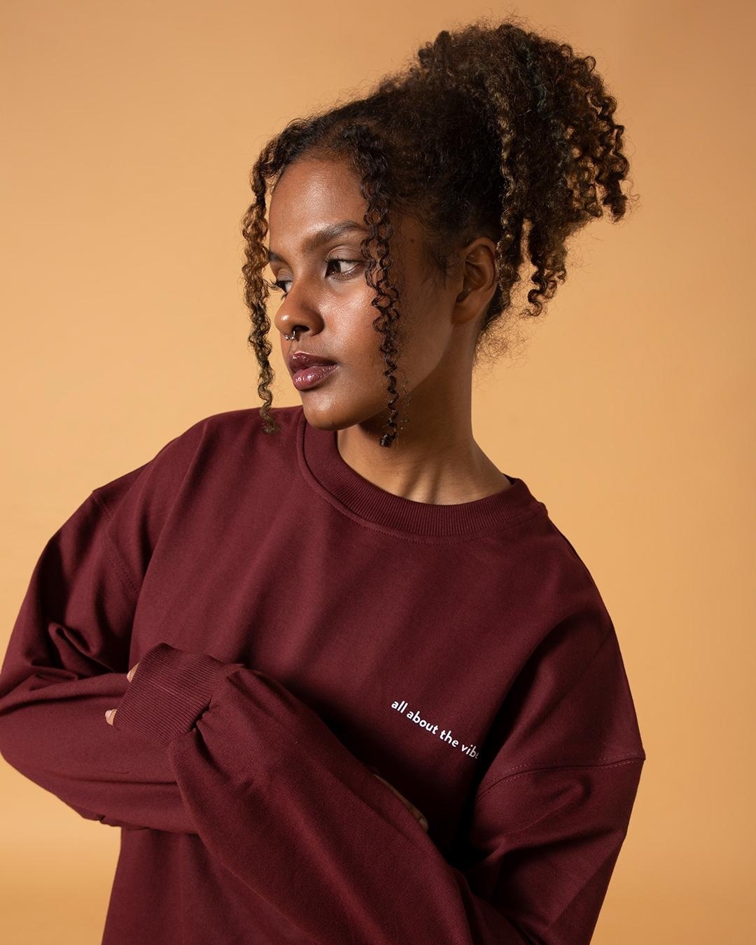Buy Women's Maroon All About The Vibe Typography Oversized Tshirt for Women Maroon Online at