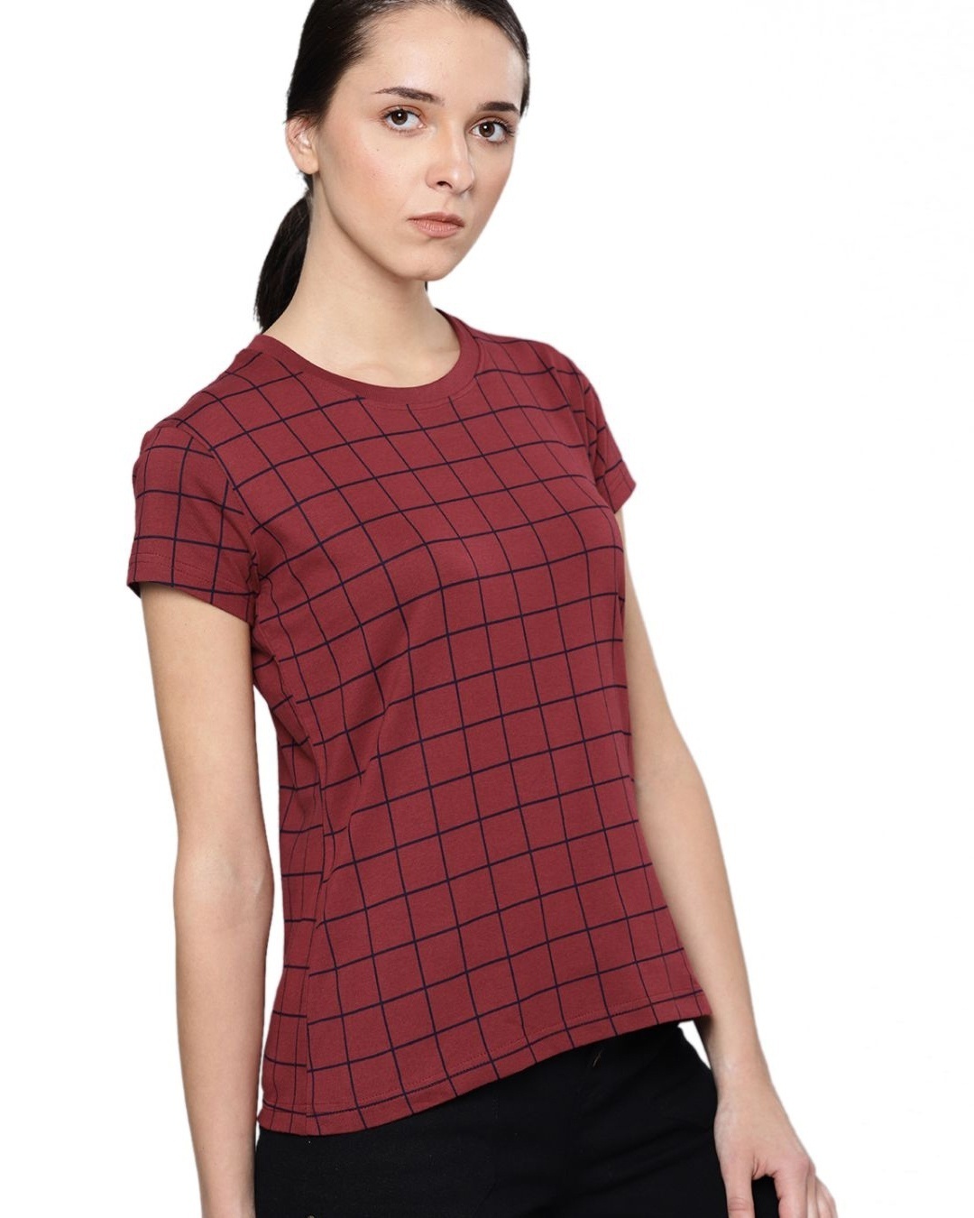 Shop Women's Maroon Checkered T-shirt-Design