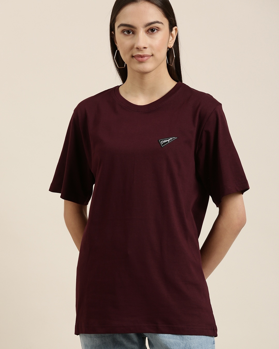 Shop Women's Maroon Graphic Printed Oversized T-shirt-Back