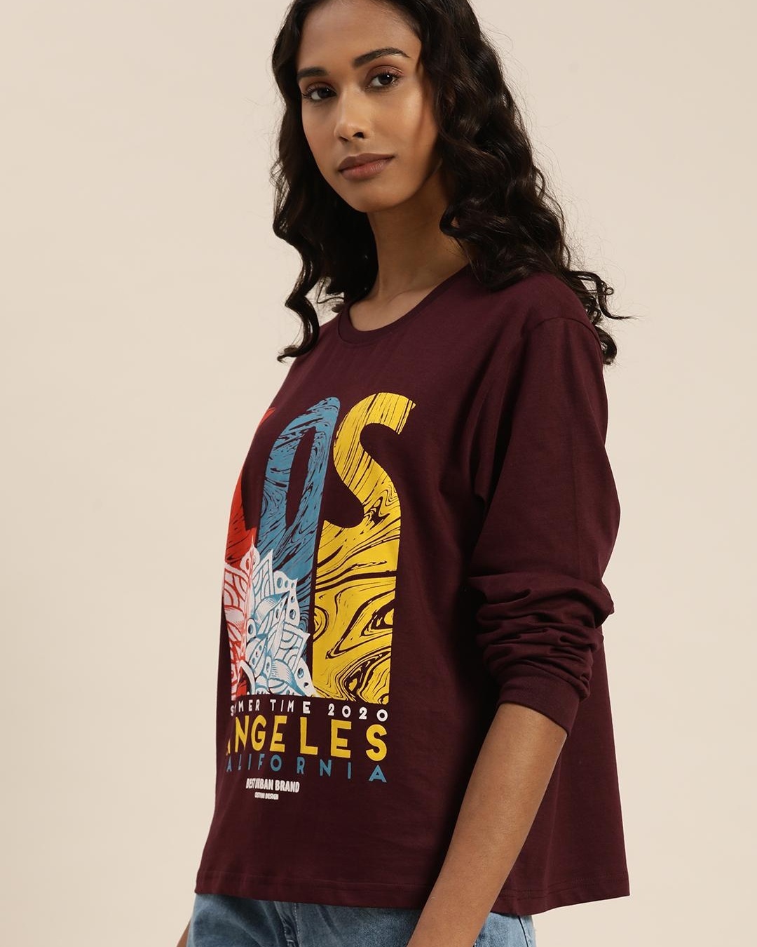 Shop Women's Maroon Graphic Printed Relaxed Fit T-shirt-Back