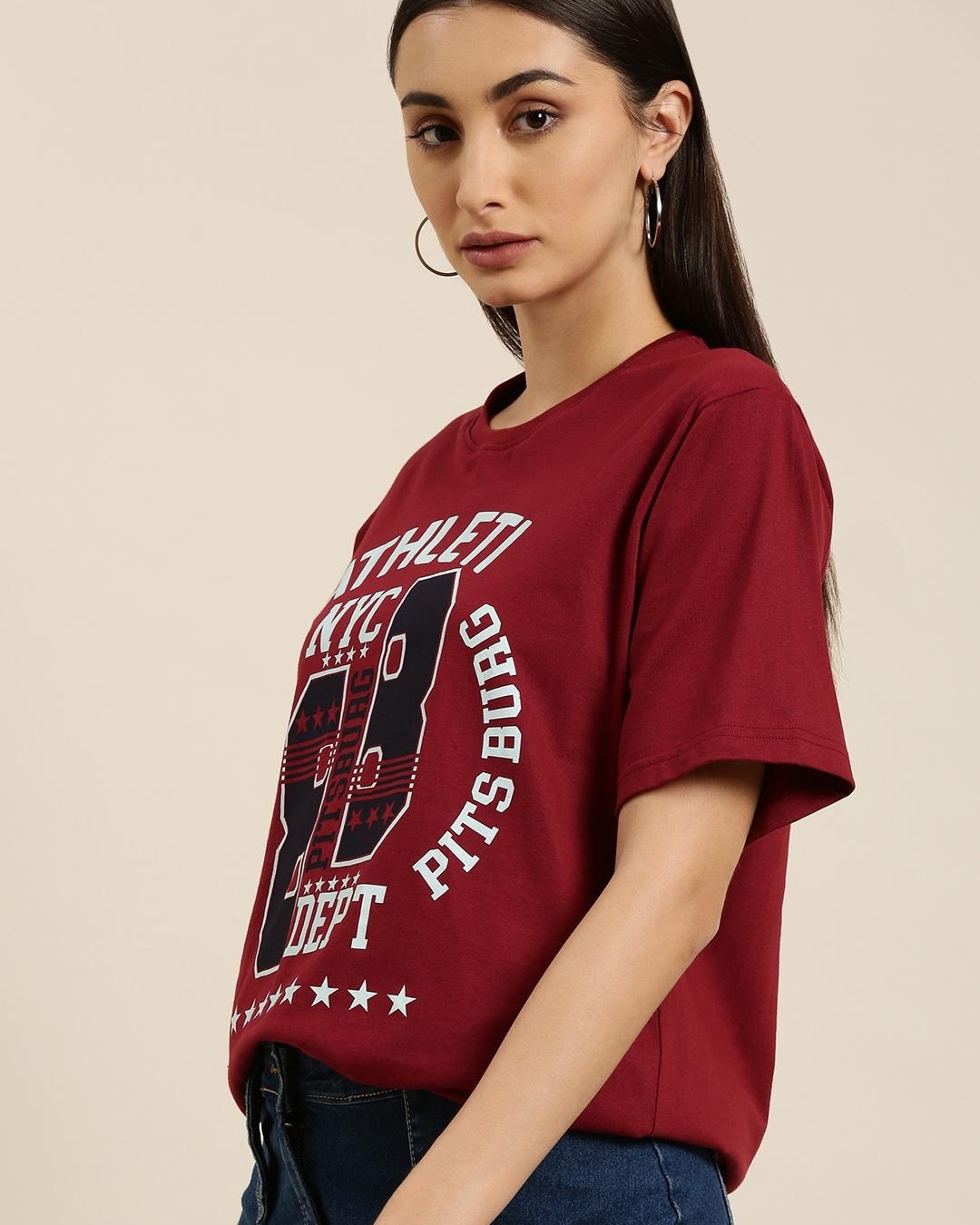 Buy Women's Maroon NYC Typography Oversized T-shirt for Women Maroon ...