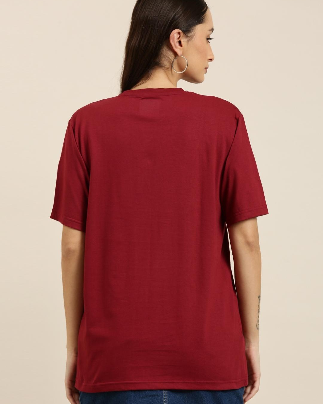 Buy Women's Maroon NYC Typography Oversized Tshirt for Women Maroon
