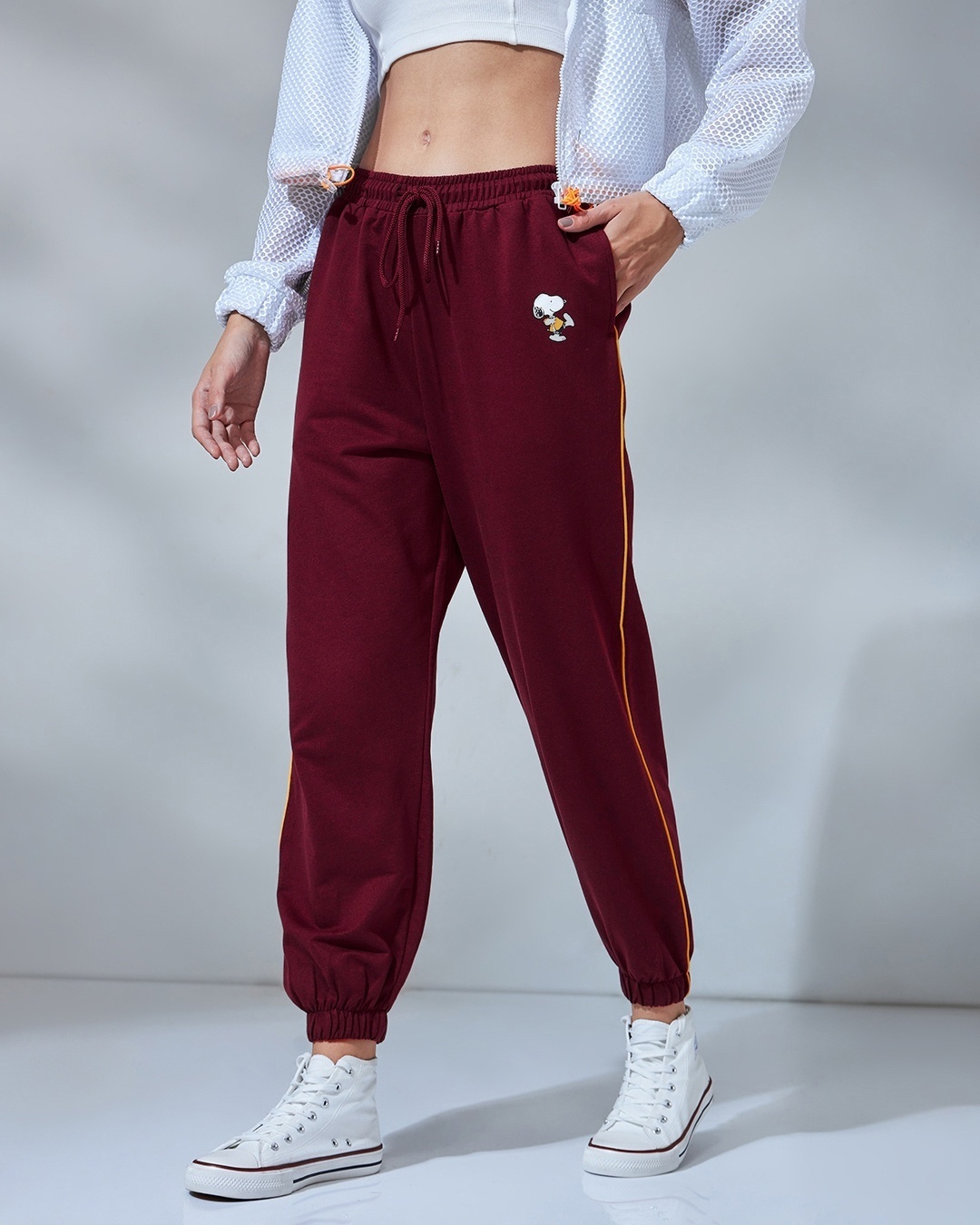 Buy Women's Maroon Peanuts Pie Graphic Printed Oversized Joggers