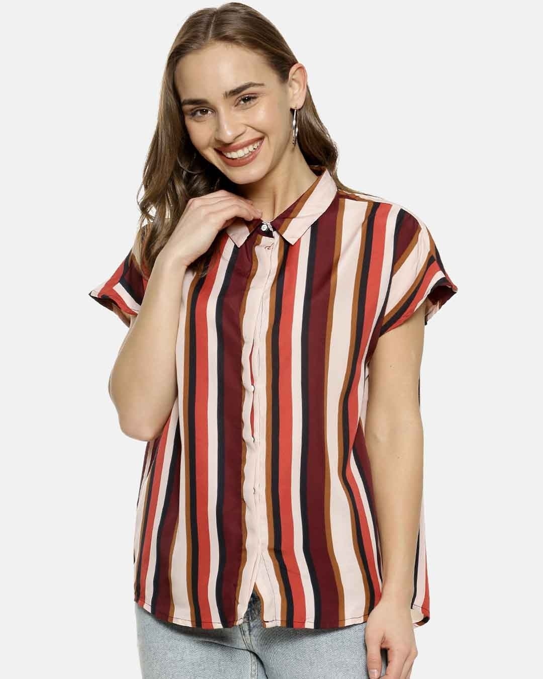 Shop Women's Multicoloured Regular Fit Striped Casual Shirt-Front