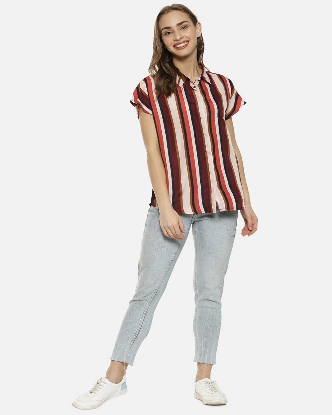 Shop Women's Multicoloured Regular Fit Striped Casual Shirt-Design