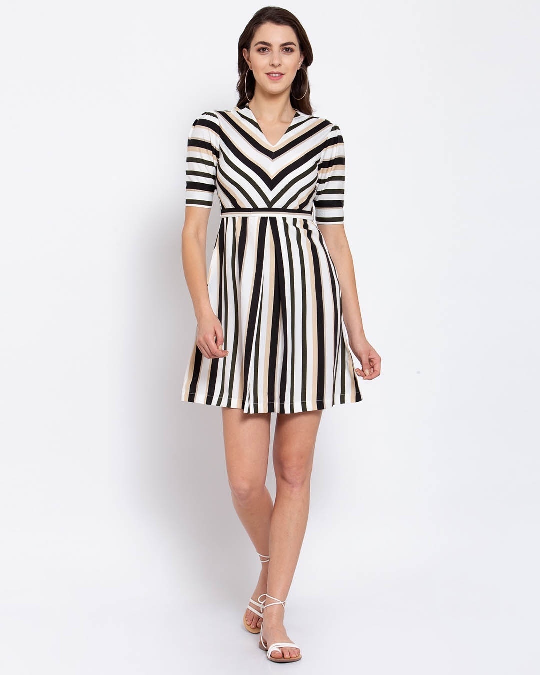 Shop Women's Multicoloured Striped Fit And Flare Dress-Full