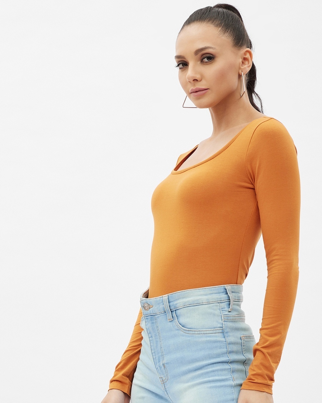 Buy Women's Mustard Cotton Scoop Neck Regular Long Sleeve T-shirt for ...