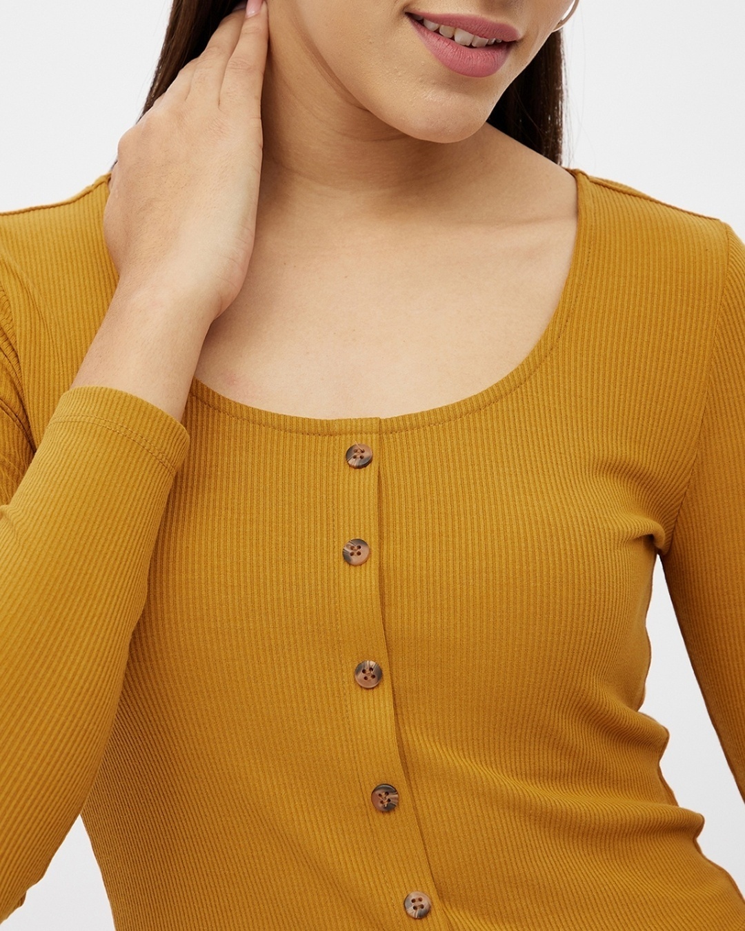 Shop Women's Mustard Rayon Long Sleeve Top