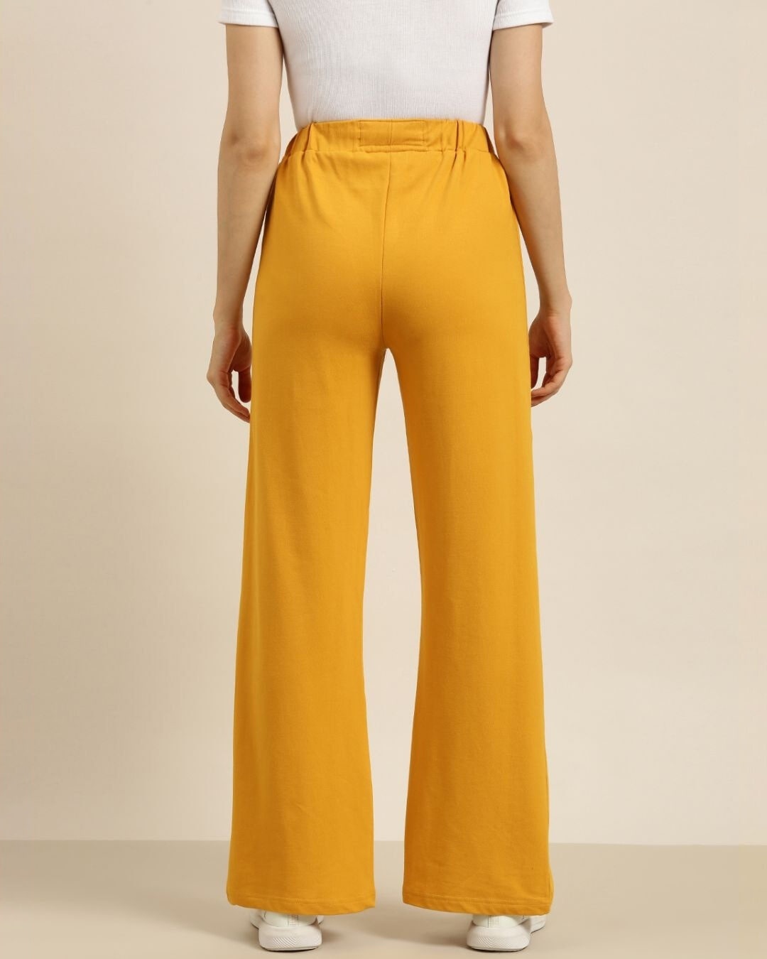 Shop Women's Mustard Solid Wide Leg Pants-Back