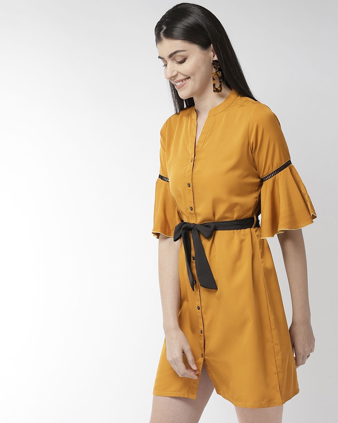 Shop Women's Mustard Yellow Solid A Line Dress-Back