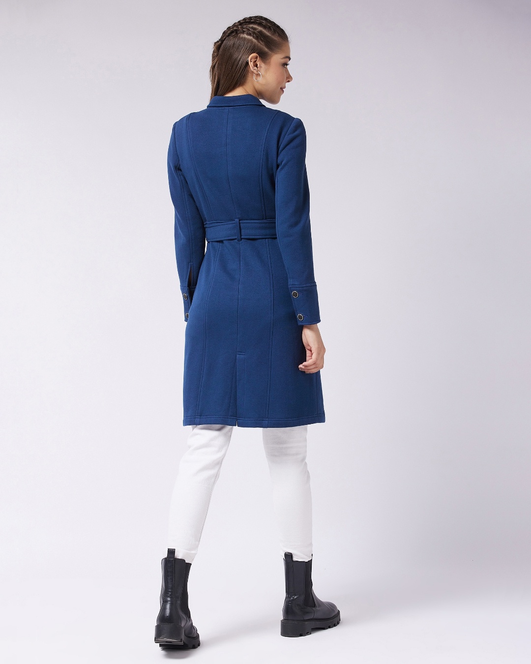Buy Women's Navy Blue Belted Long Jacket for Women Blue Online at Bewakoof