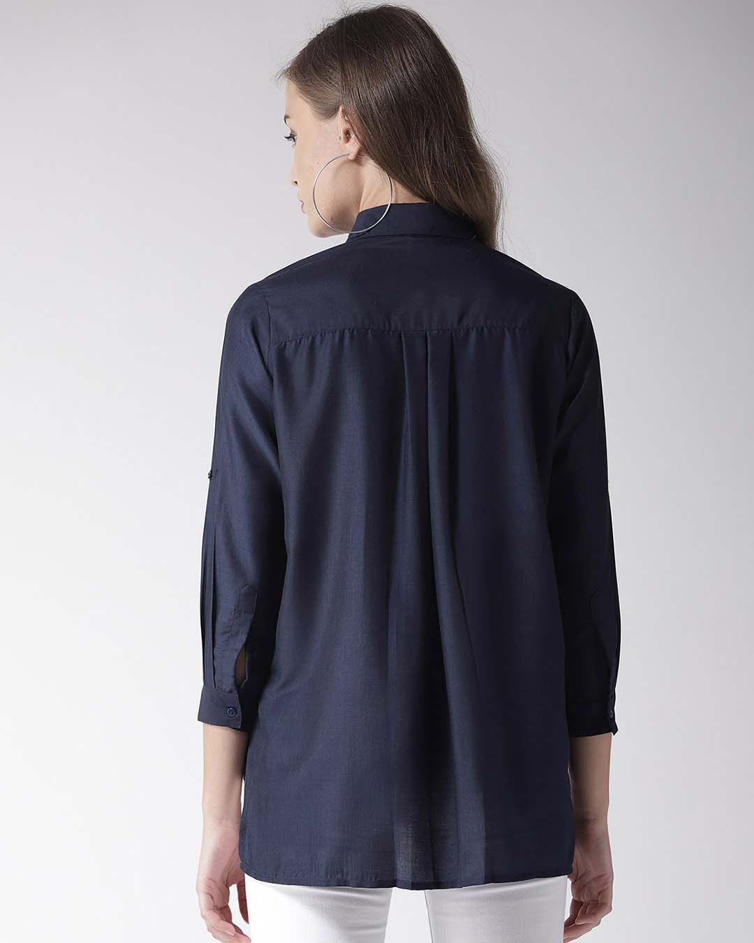 Shop Women's Navy Blue Classic Fit Solid Casual Shirt-Design