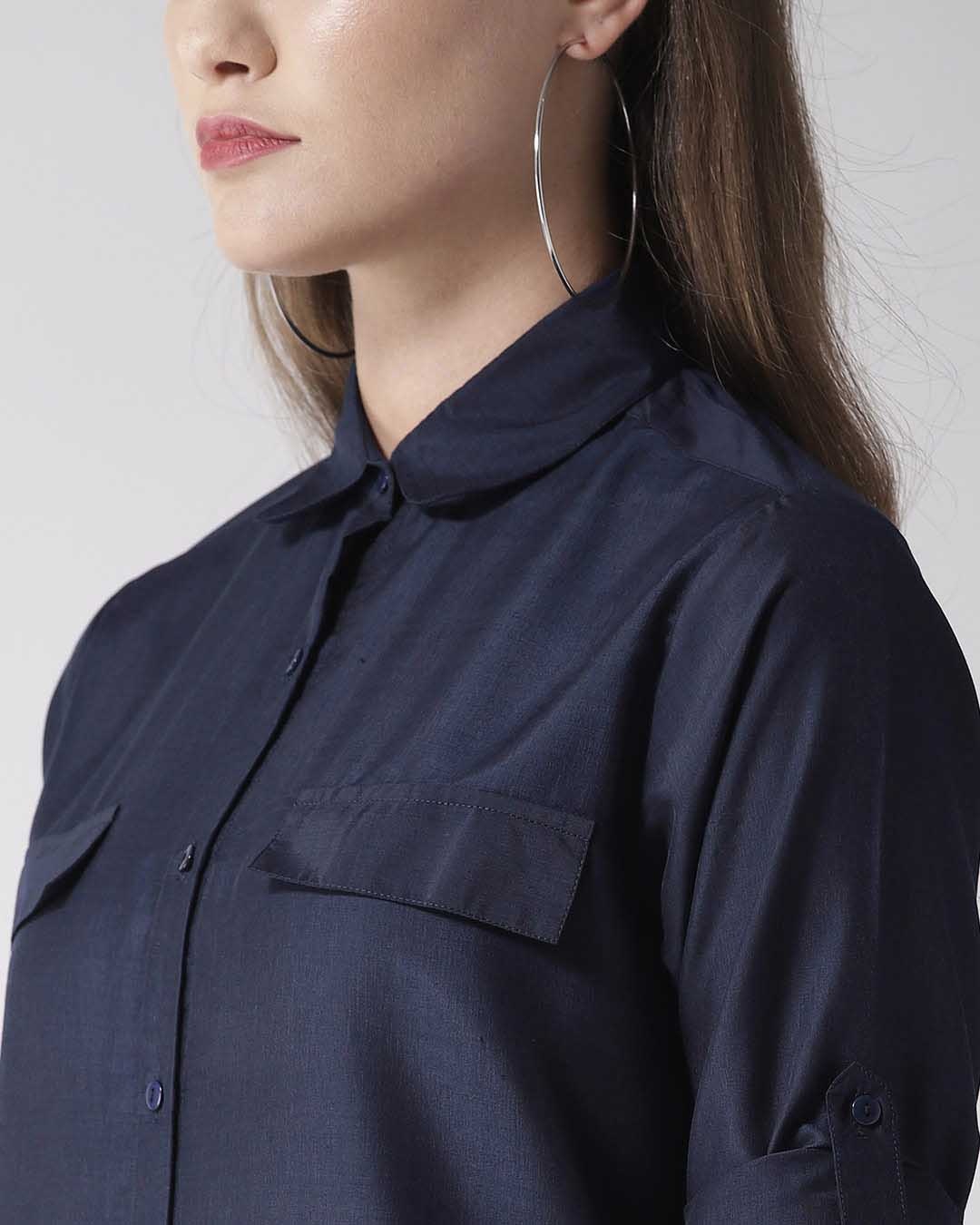 Shop Women's Navy Blue Classic Fit Solid Casual Shirt