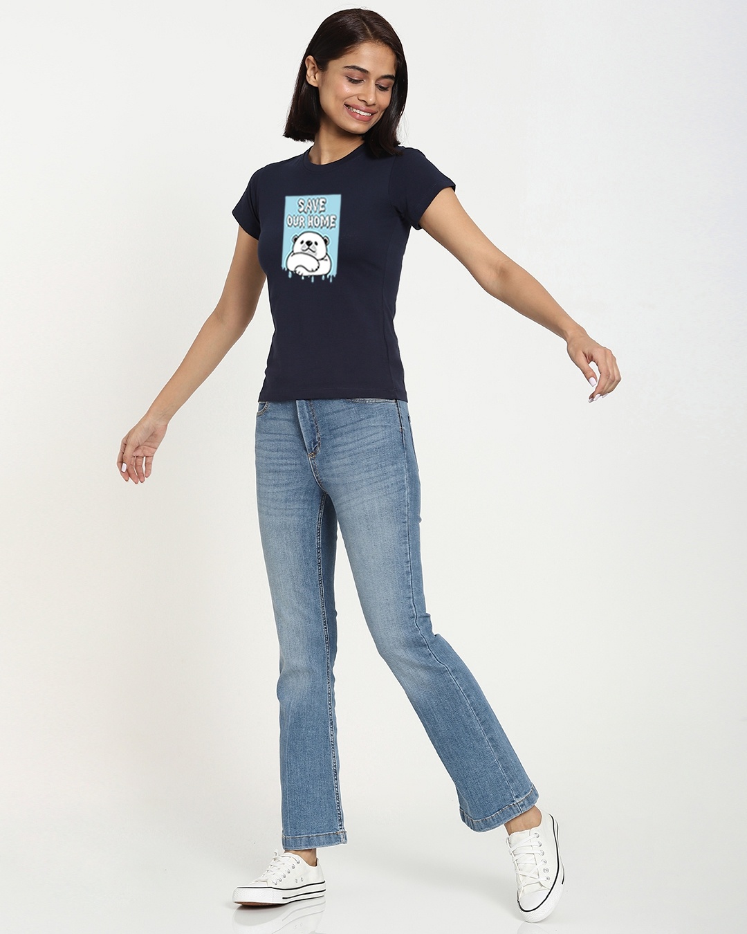 Shop Women's Navy Blue Save Our Home Polar Bear Home Slim Fit T-shirt-Design