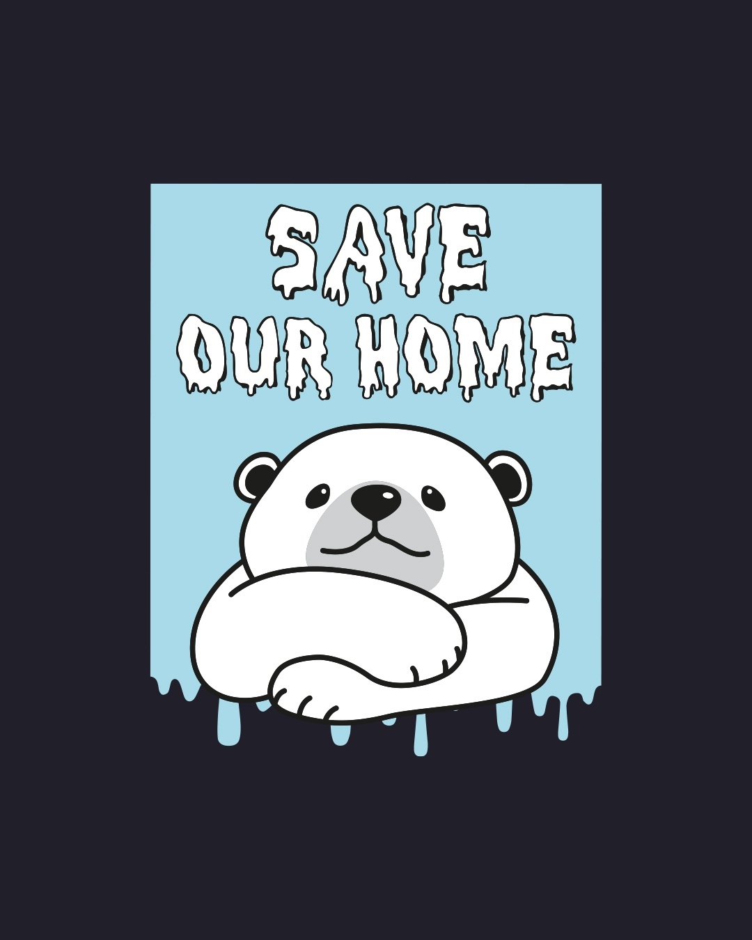 Shop Women's Navy Blue Save Our Home Polar Bear Home Slim Fit T-shirt-Full