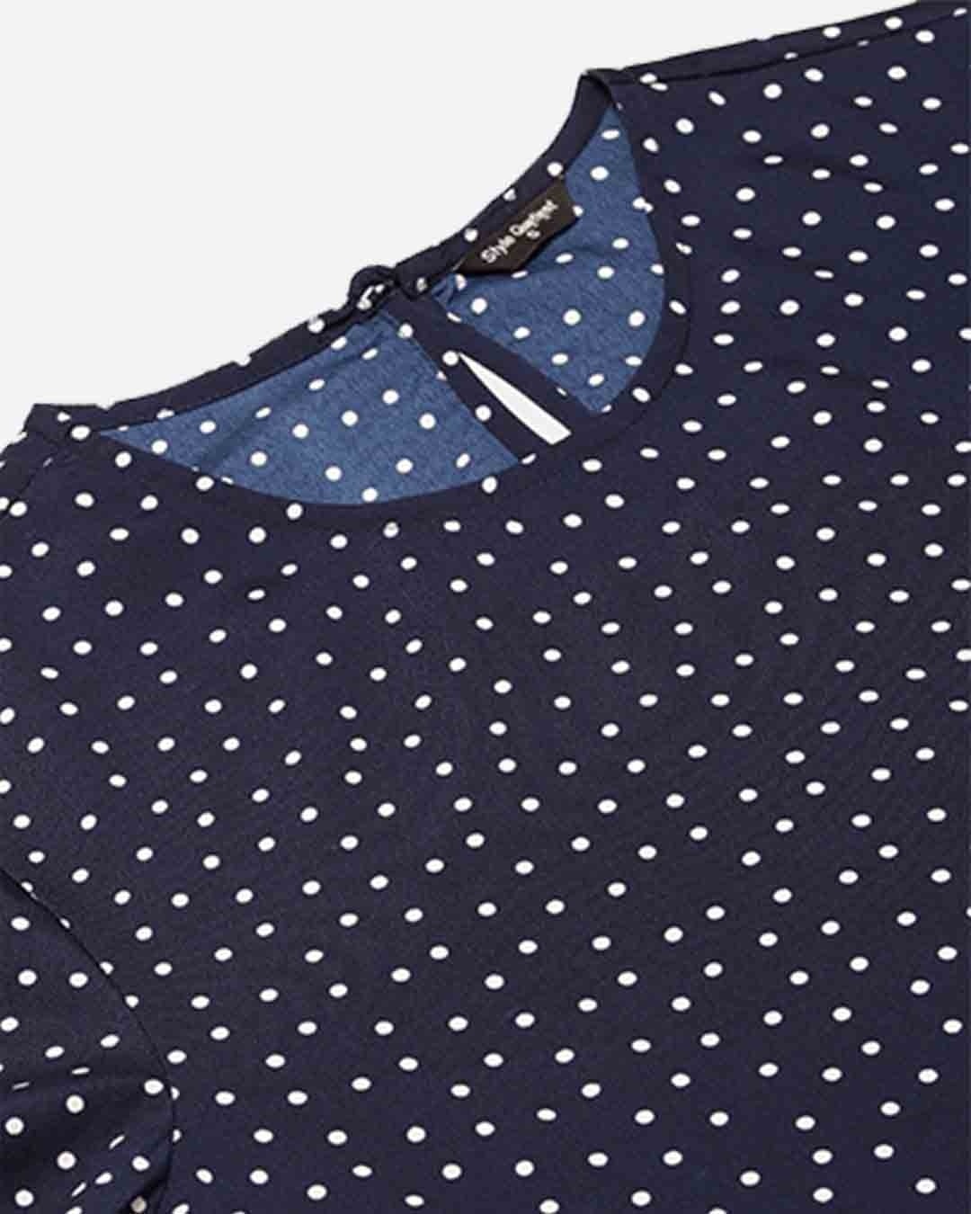 Shop Women's Navy Blue & White Polka Dot Print Regular Top