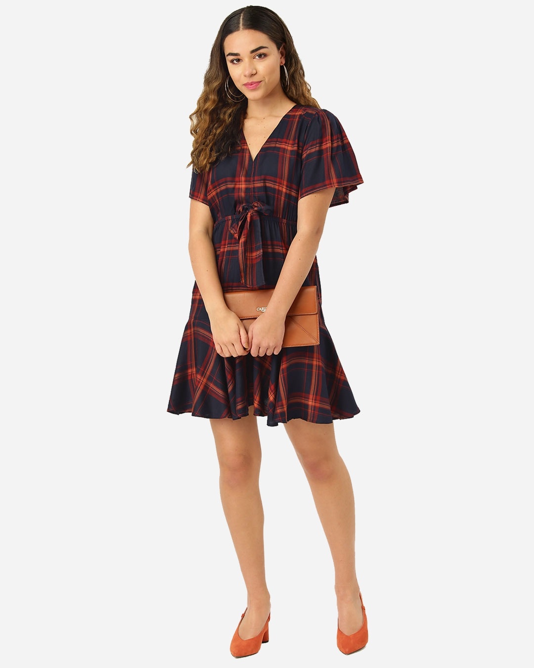 Shop Women's Navy & Rust Red Checked A Line Dress-Full