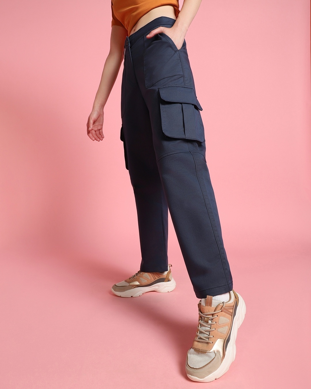 Buy Women's Blue Straight Cargo Pants Online at Bewakoof