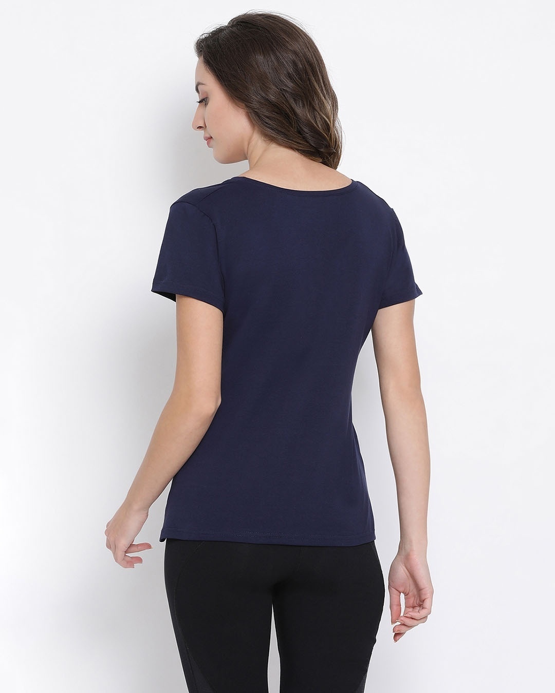 Shop Women's Navy & White Printed V-Neck T-shirt-Back