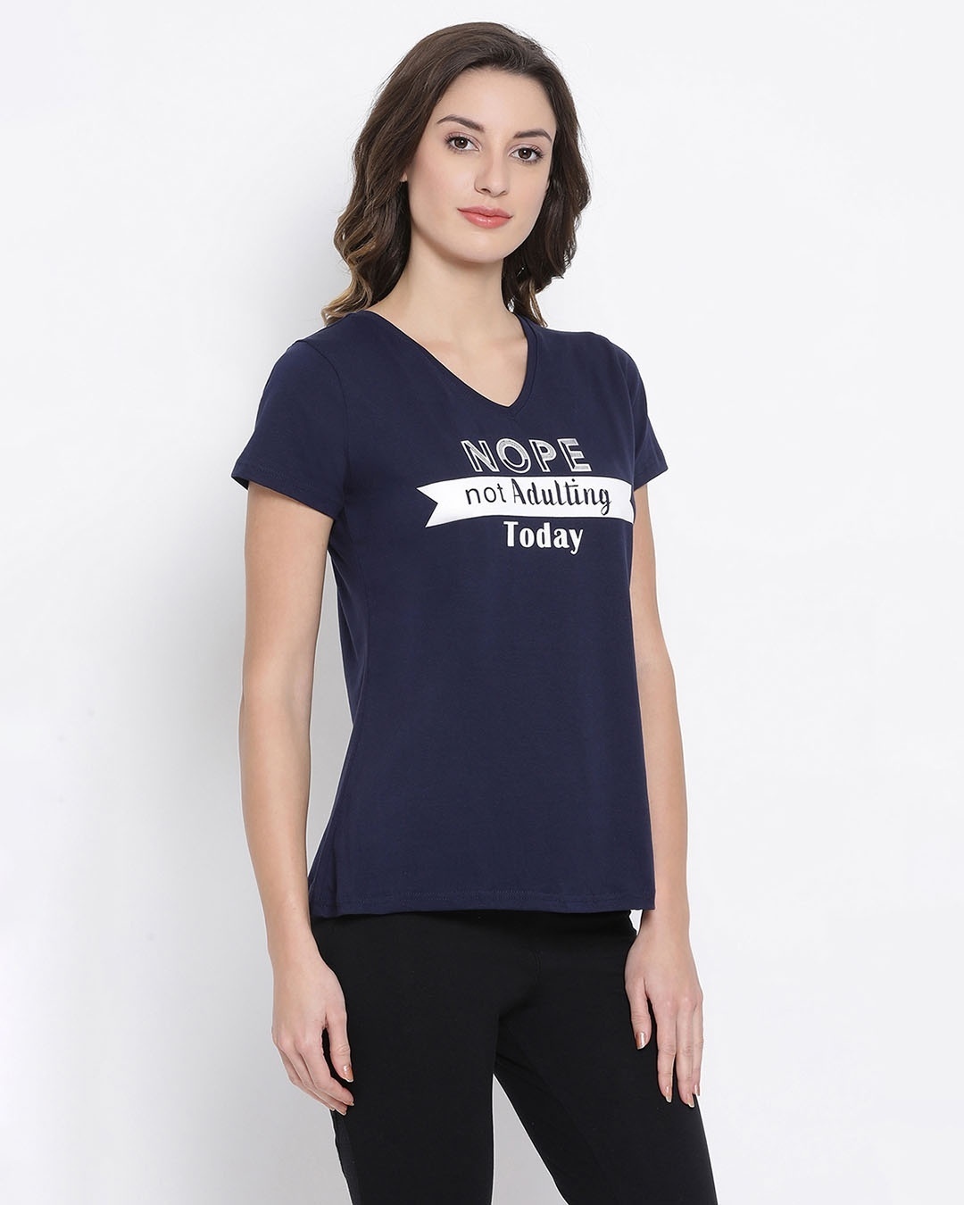 Shop Women's Navy & White Printed V-Neck T-shirt-Design