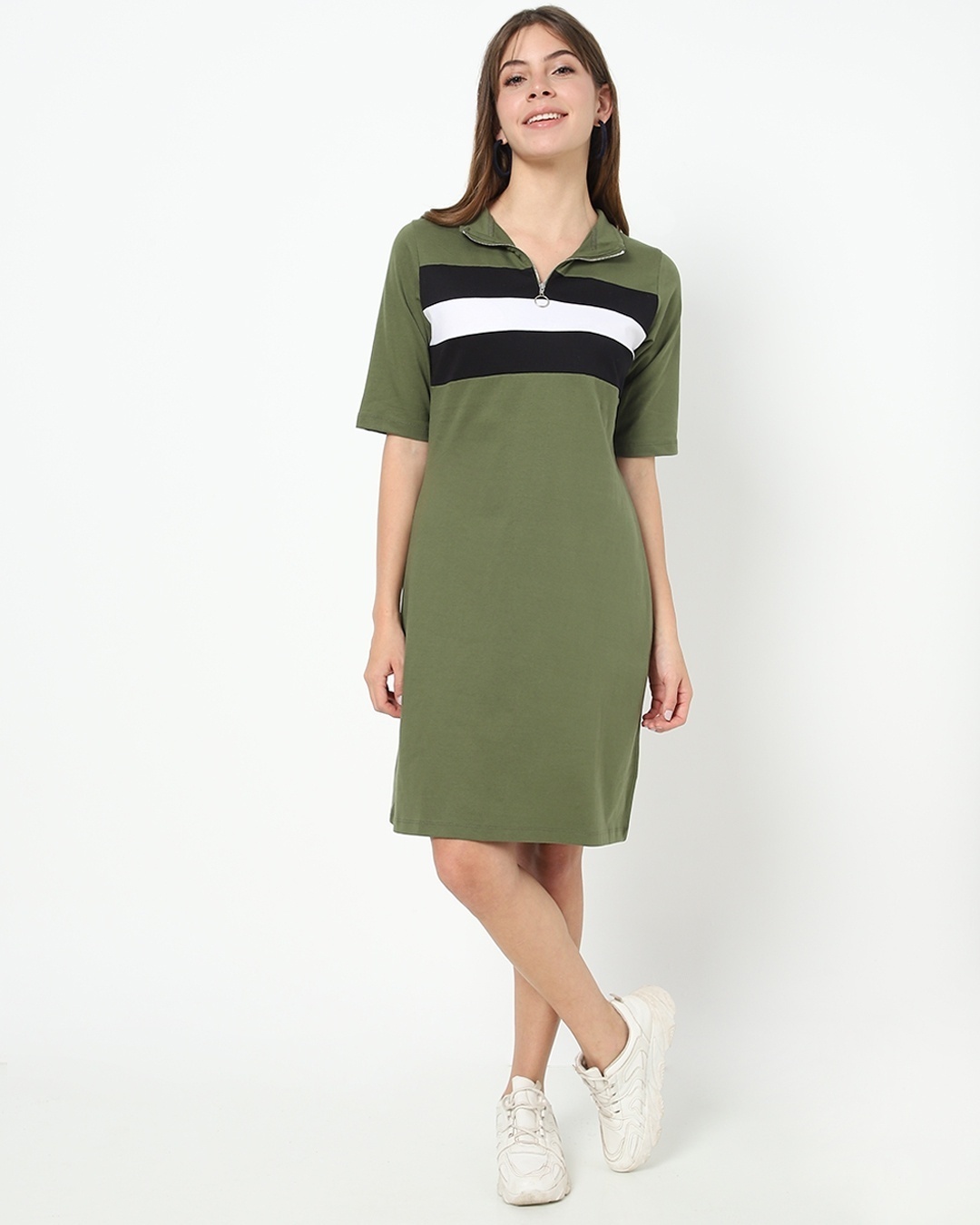 Shop Women's Olive High Neck Dress-Full