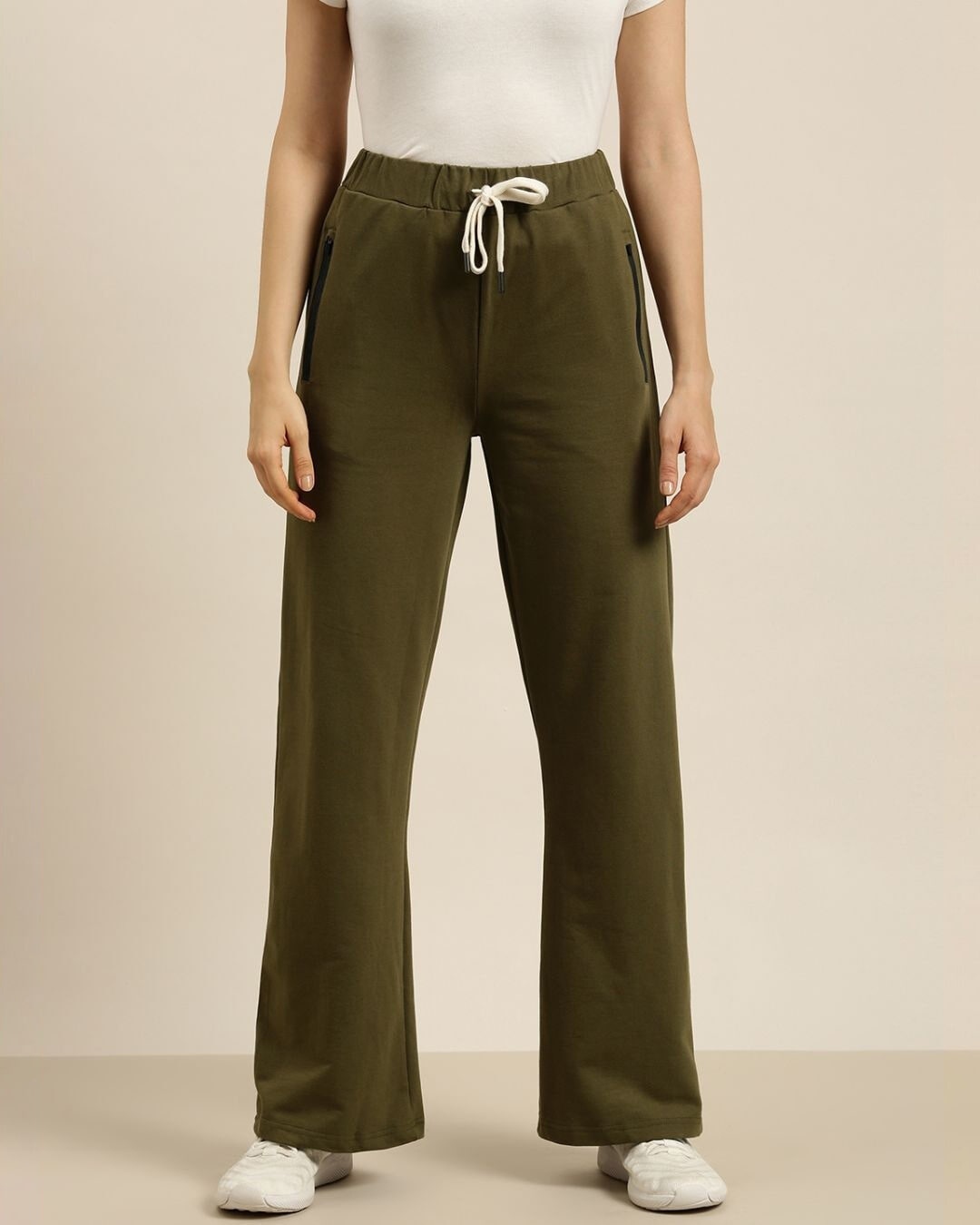 Buy Women's Olive Solid Wide Leg Pants for Women Green Online at Bewakoof