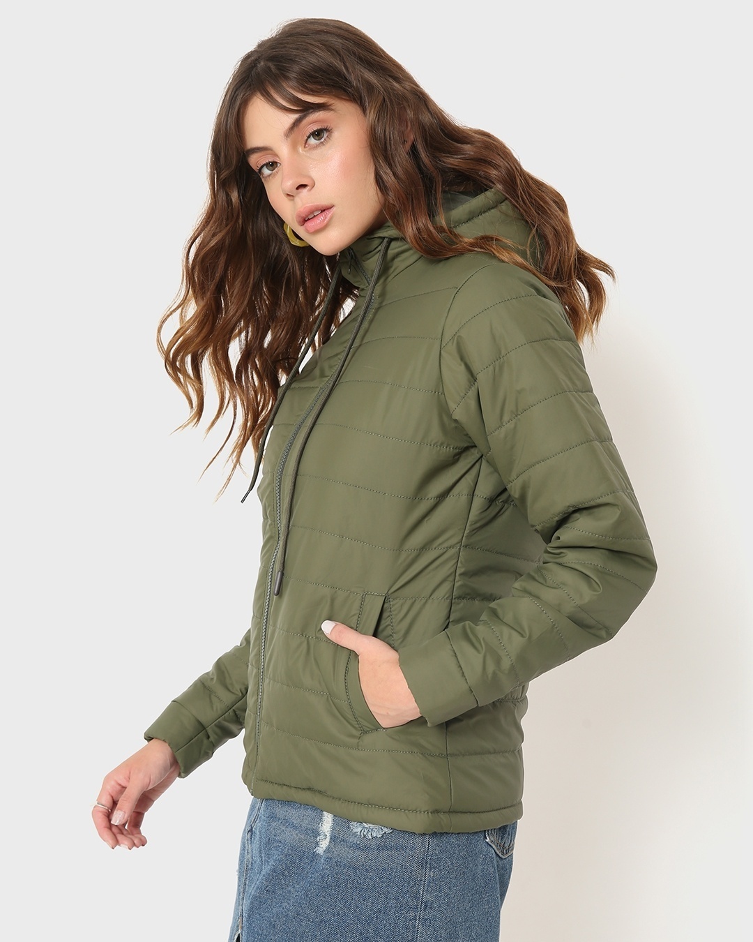 Shop Women's Olive Winter Puffer Jacket-Back