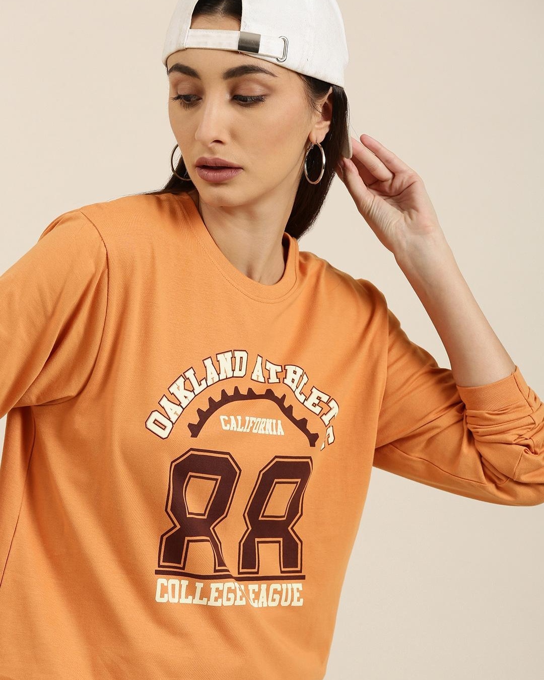Shop Women's Orange 88 Typography Oversized T-shirt-Back