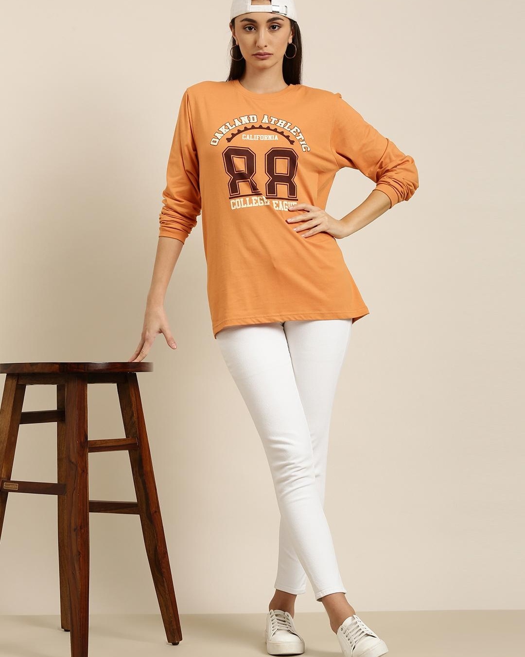 Shop Women's Orange 88 Typography Oversized T-shirt-Full