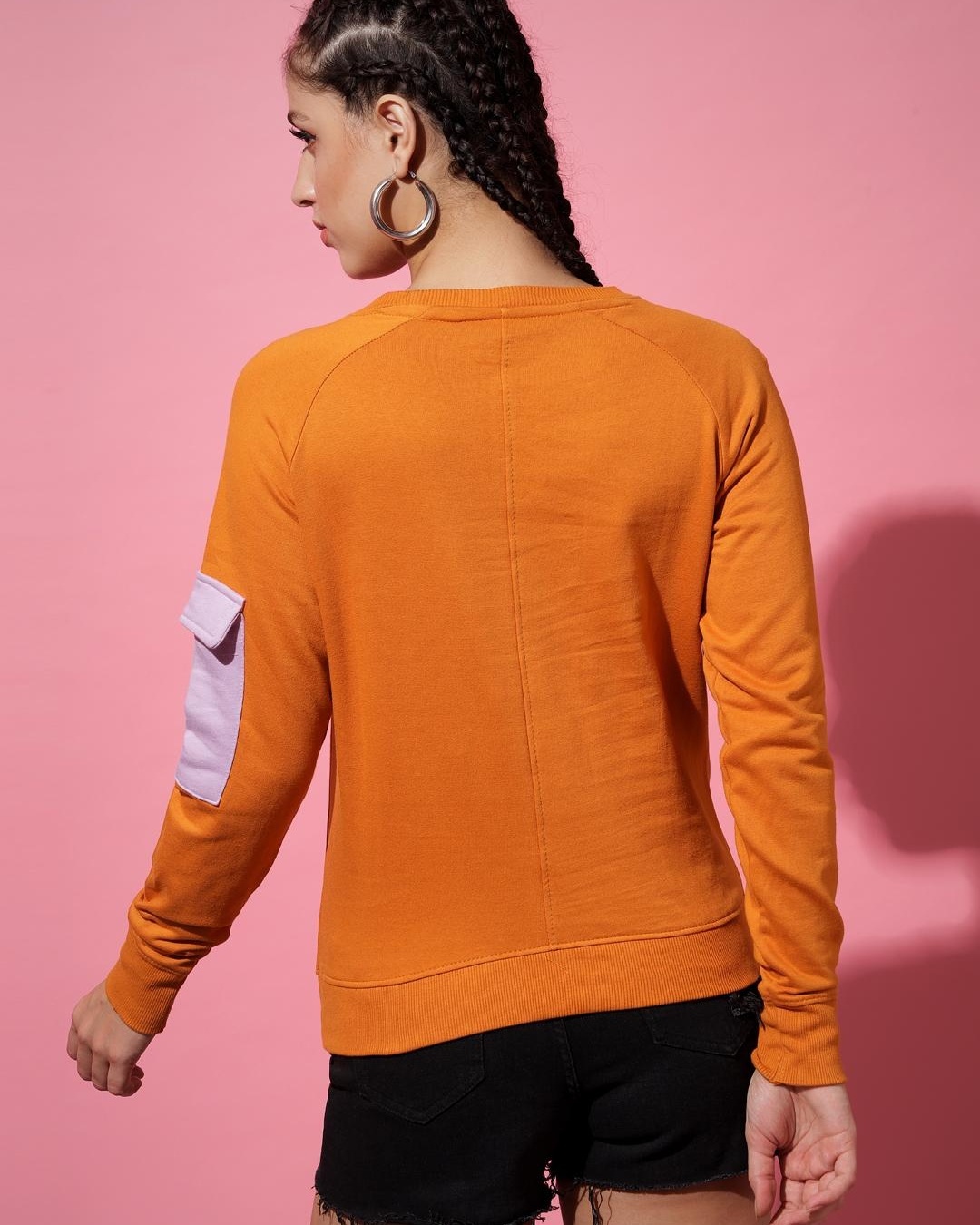 Shop Women's Orange Color Block Sweatshirt-Full