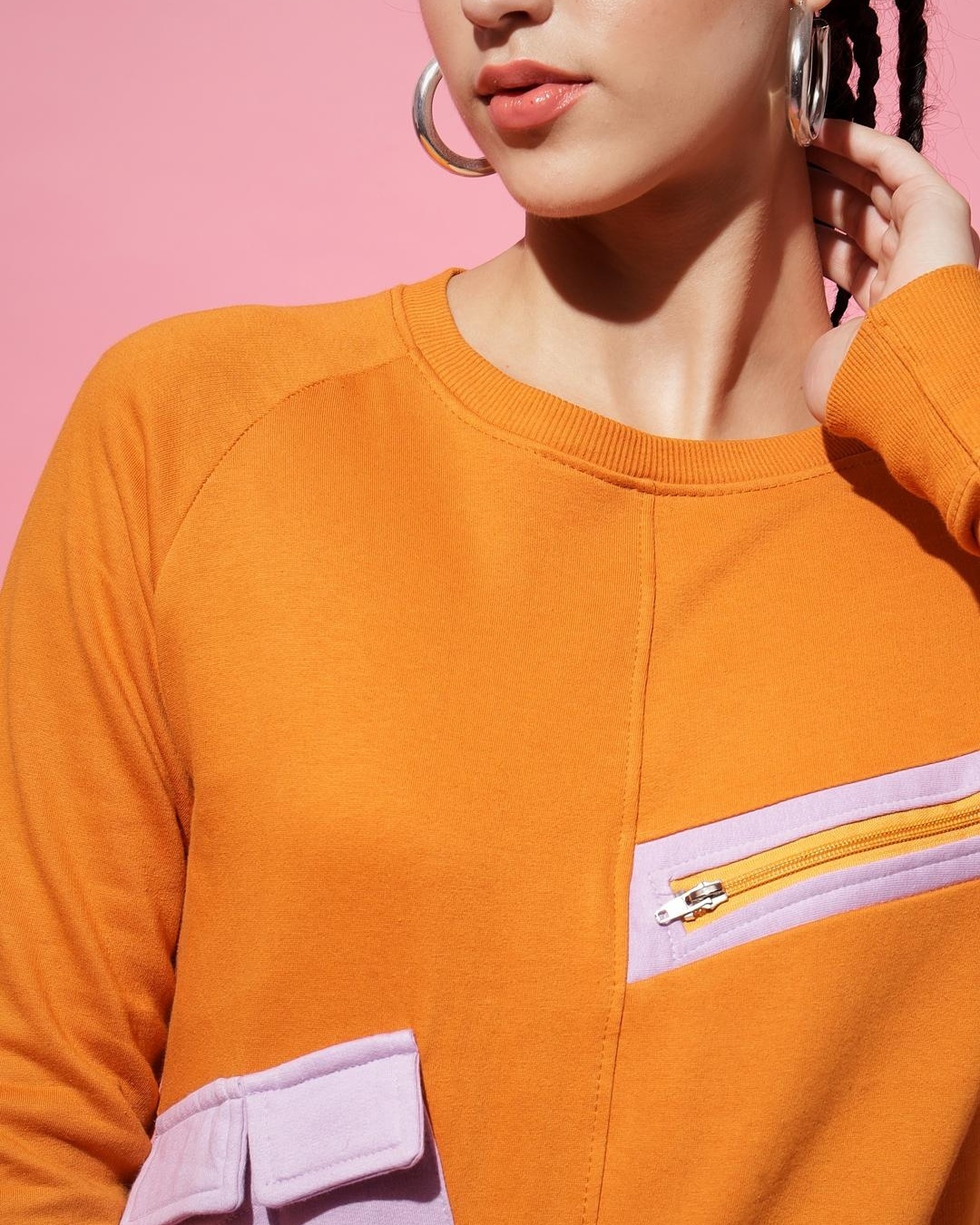 Shop Women's Orange Color Block Sweatshirt