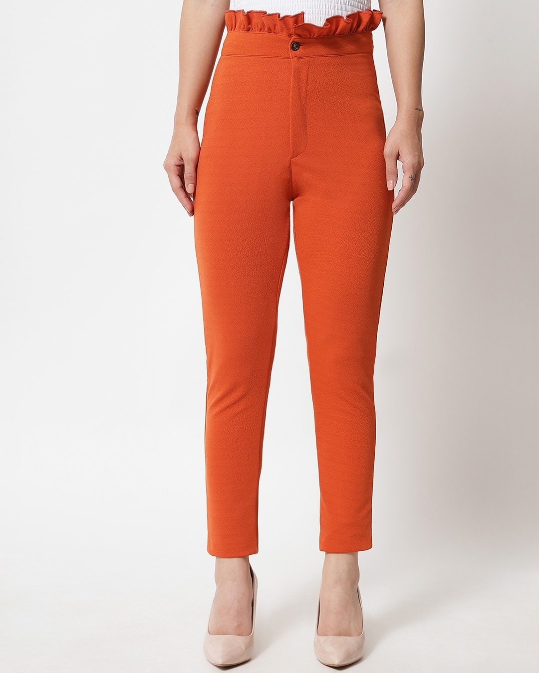 Buy IQRAAR Cotton Blend Trouser Pant for Women Orange at Amazonin