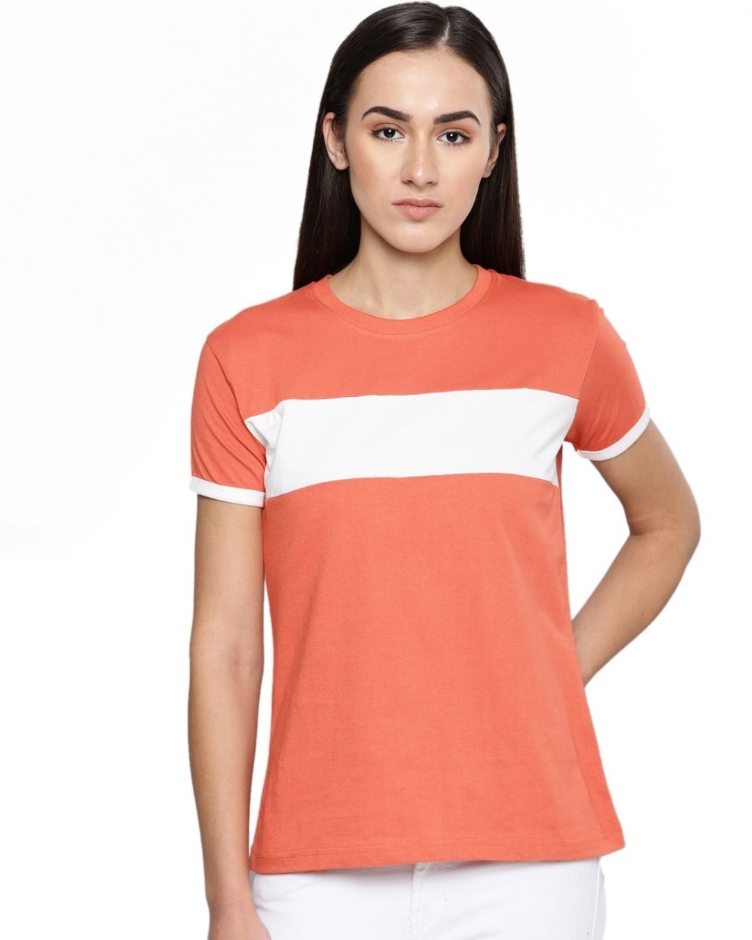 Shop Women's Orange Solid T-shirt-Front