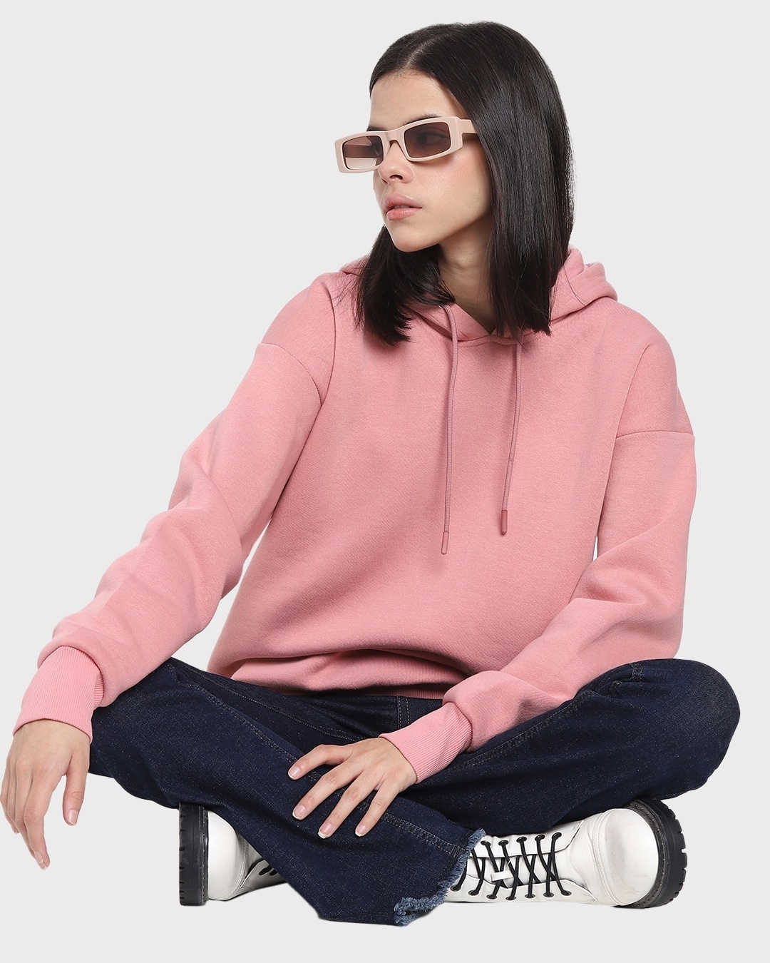 Shop Women's Pink Oversized Hoodie-Front