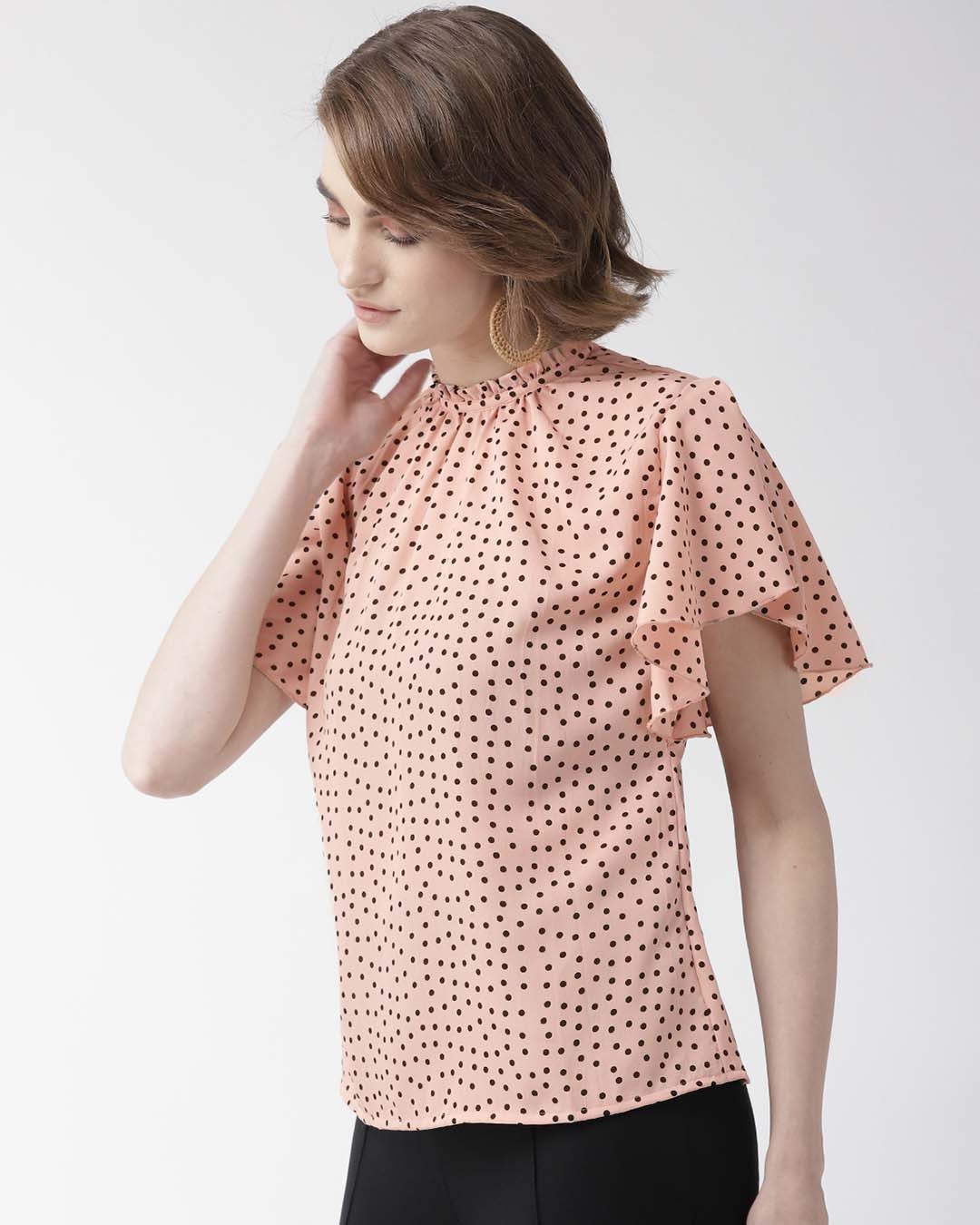 Shop Women's Peach Coloured Polk Dot Print Top-Back