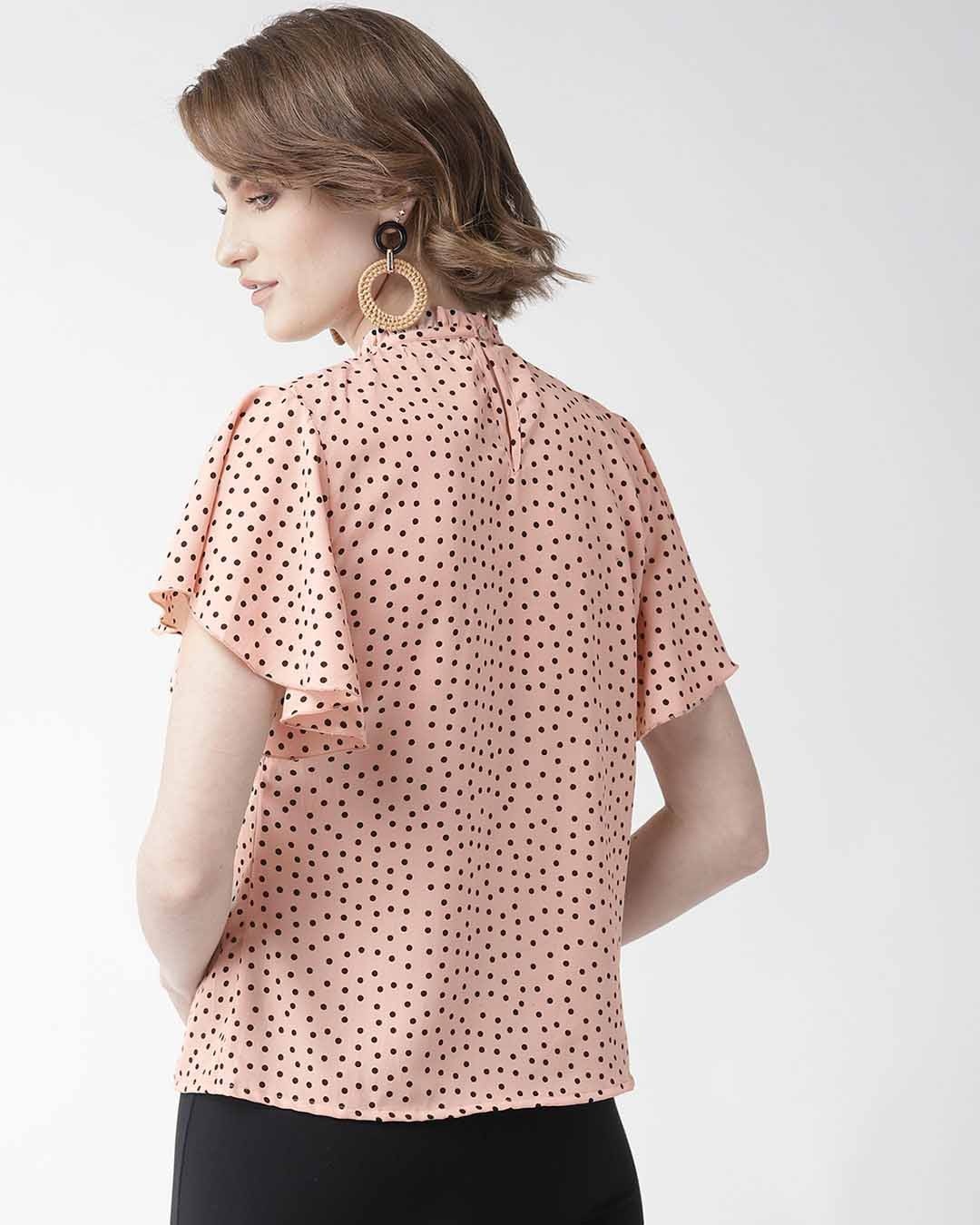 Shop Women's Peach Coloured Polk Dot Print Top-Design