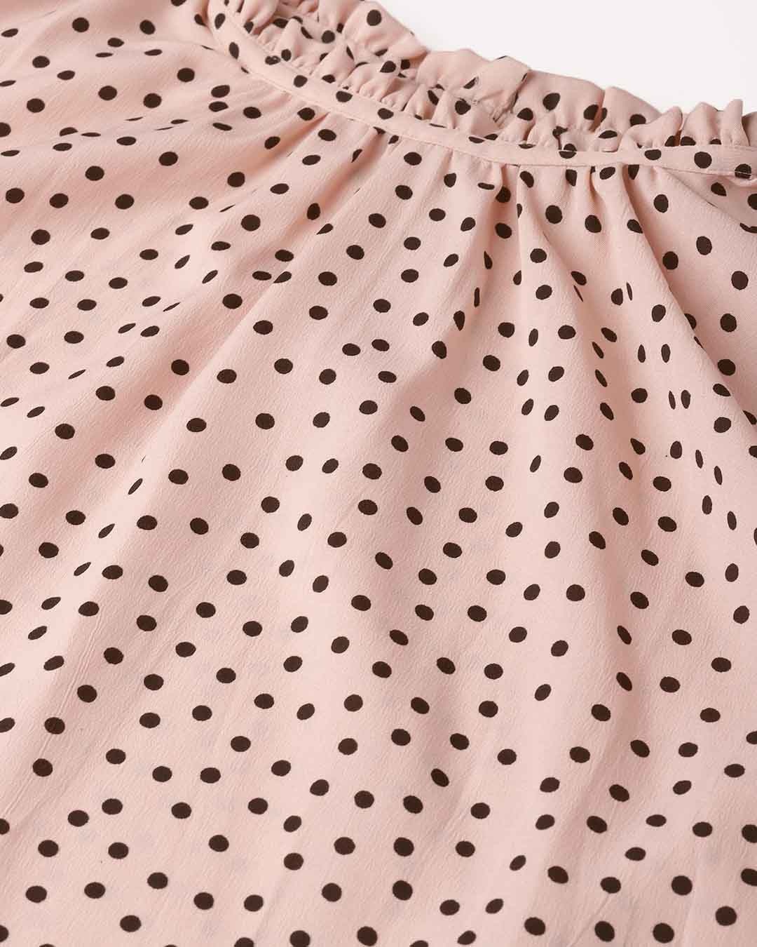 Shop Women's Peach Coloured Polk Dot Print Top