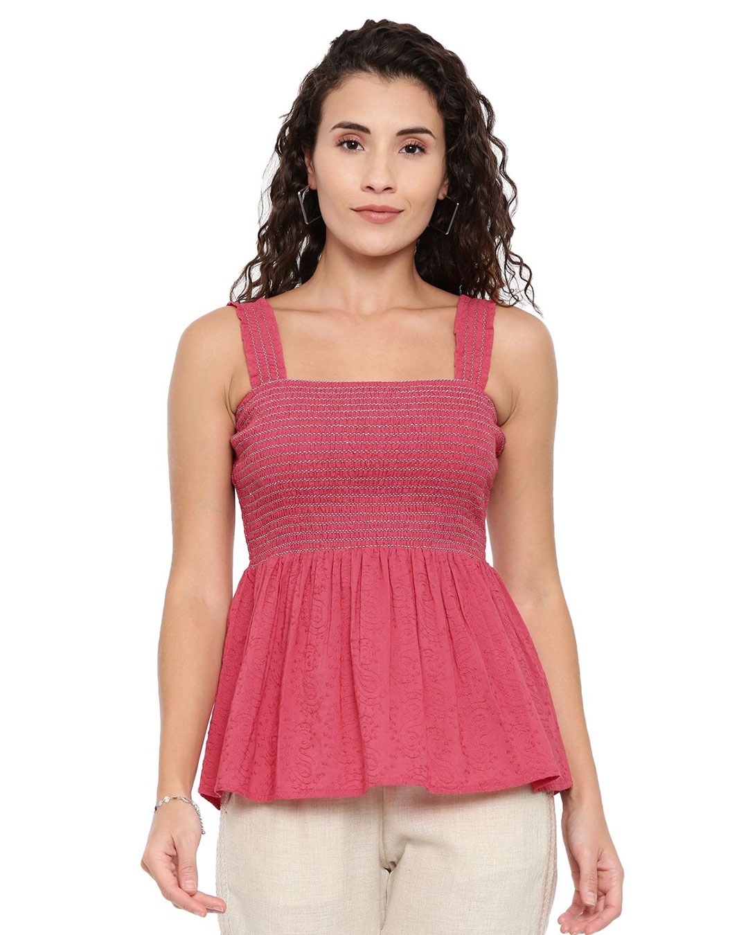 Shop Women's Pink Abstract Sleeveless Top-Front