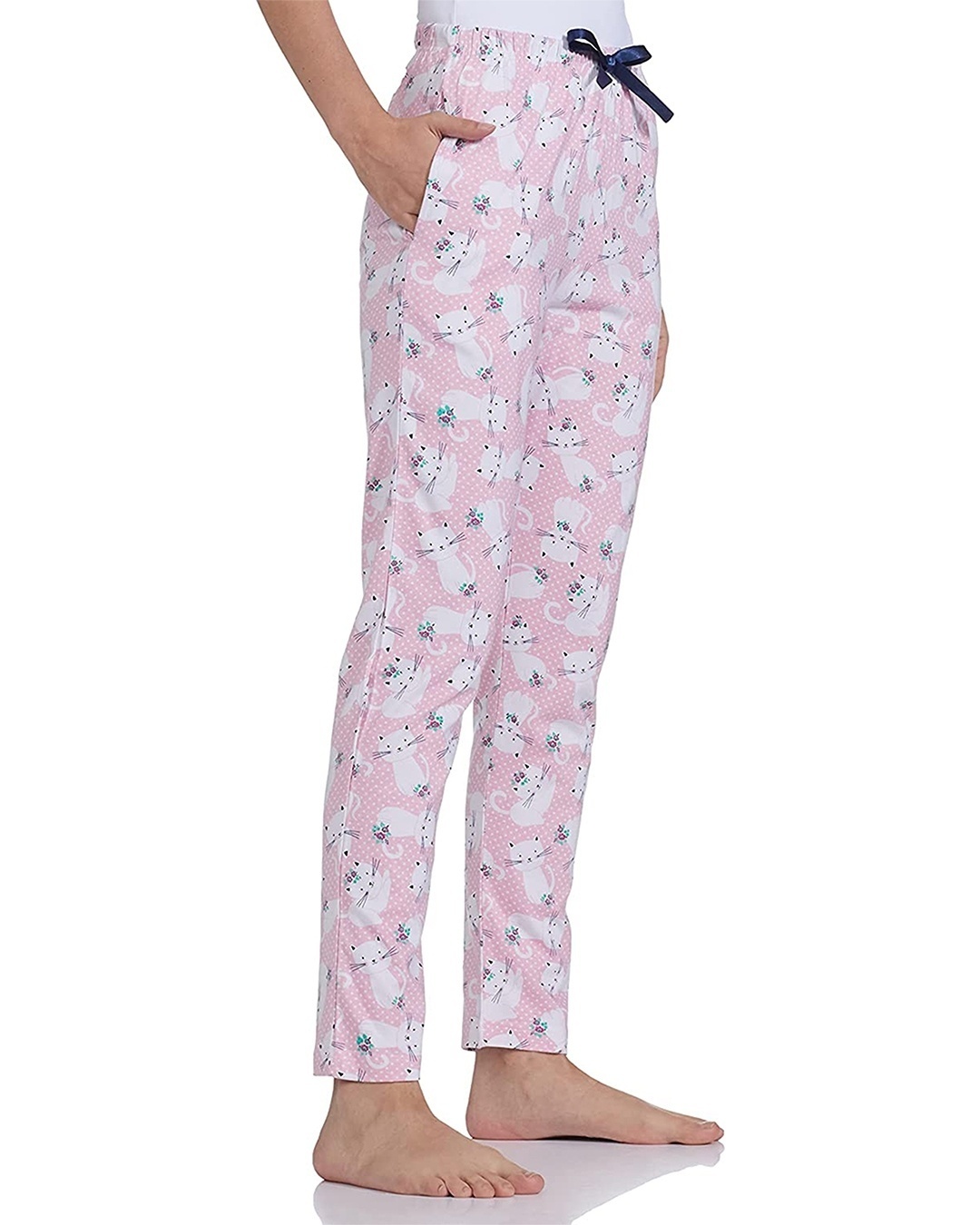 Shop Women's Pink All Over Cat Printed Cotton Pyjamas-Back