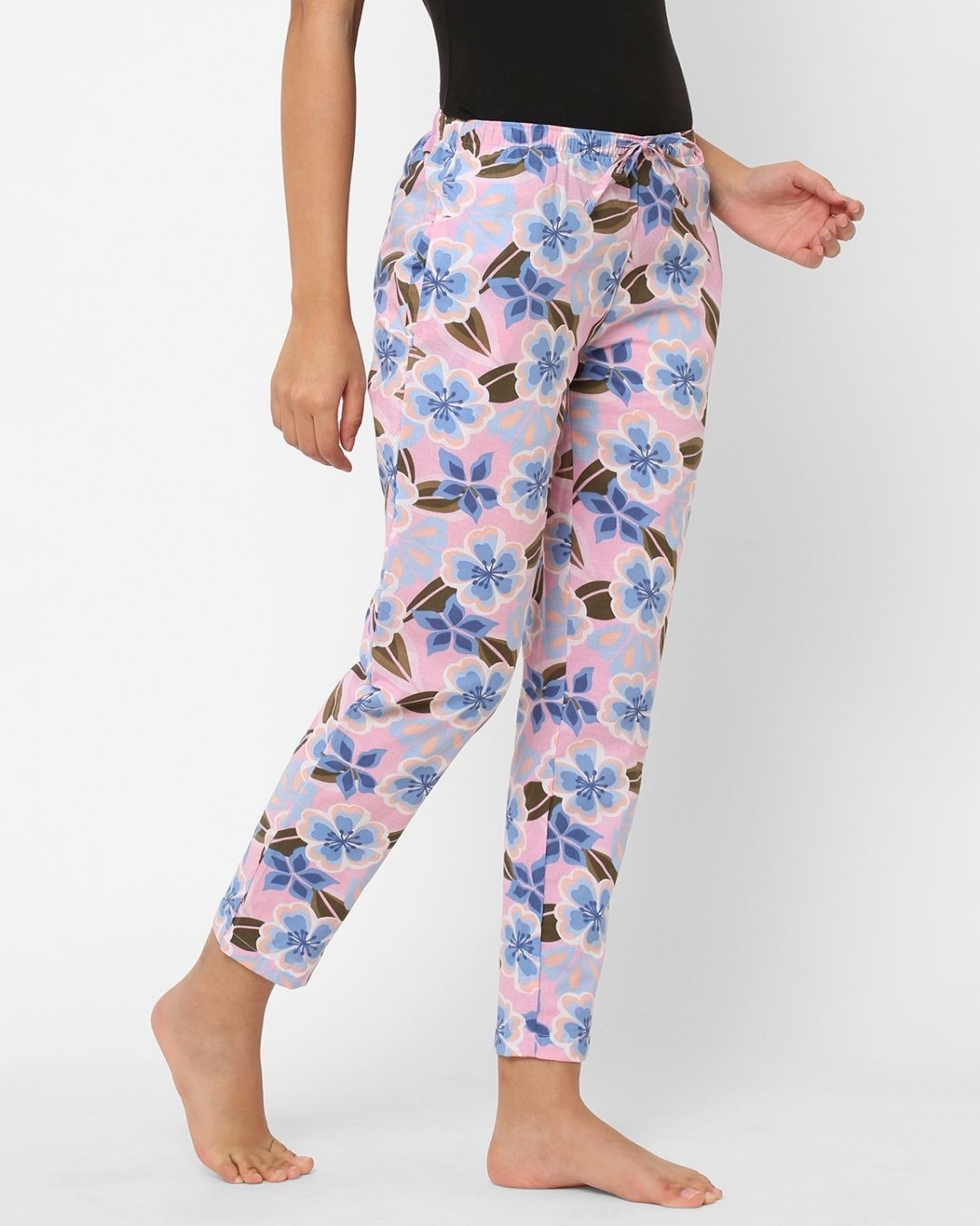 Shop Women's Pink All Over Floral Printed Cotton Lounge Pants-Back